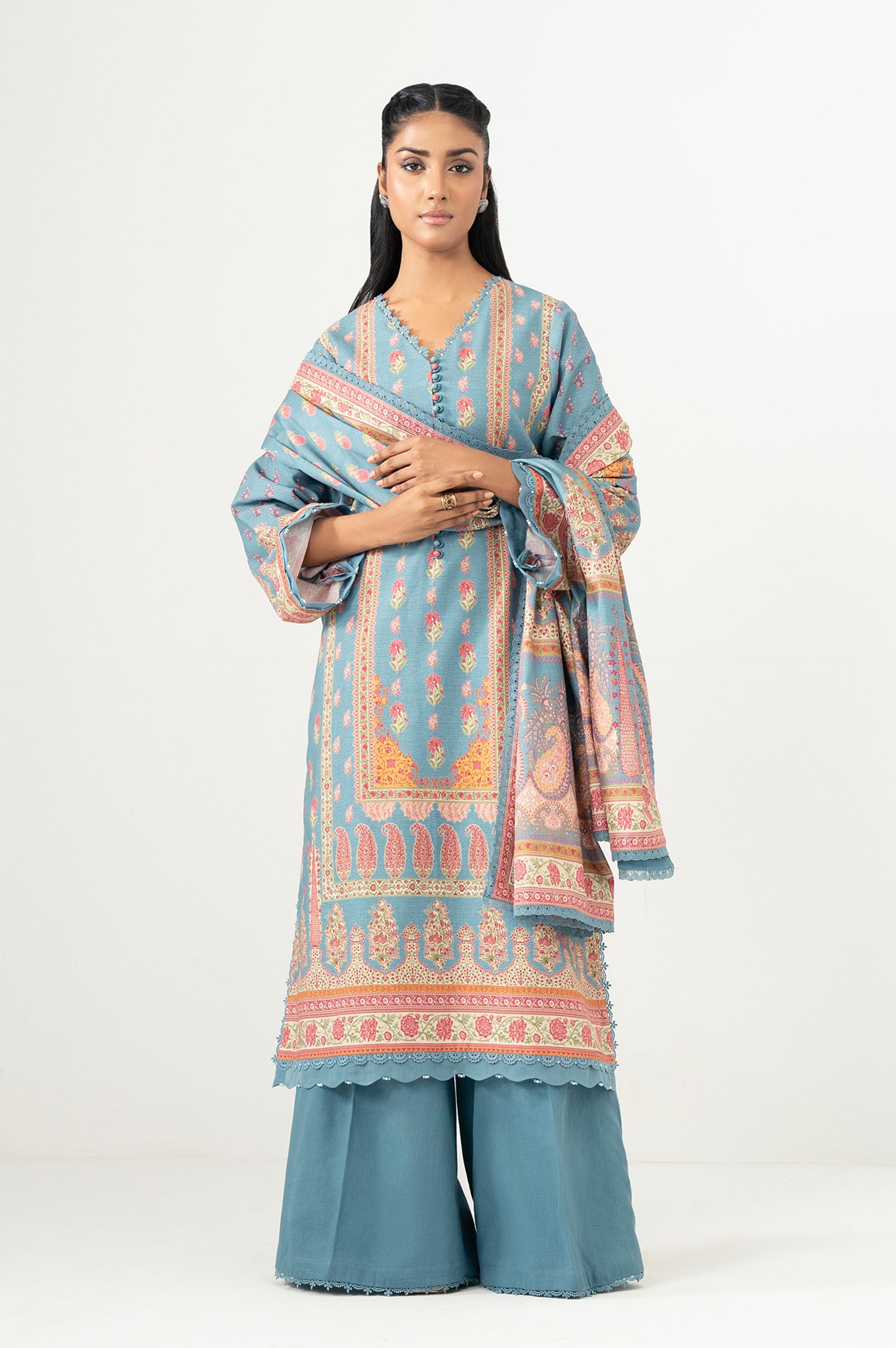 UNSTITCHED EMBROIDERED SHIRT DUPATTA SUIT