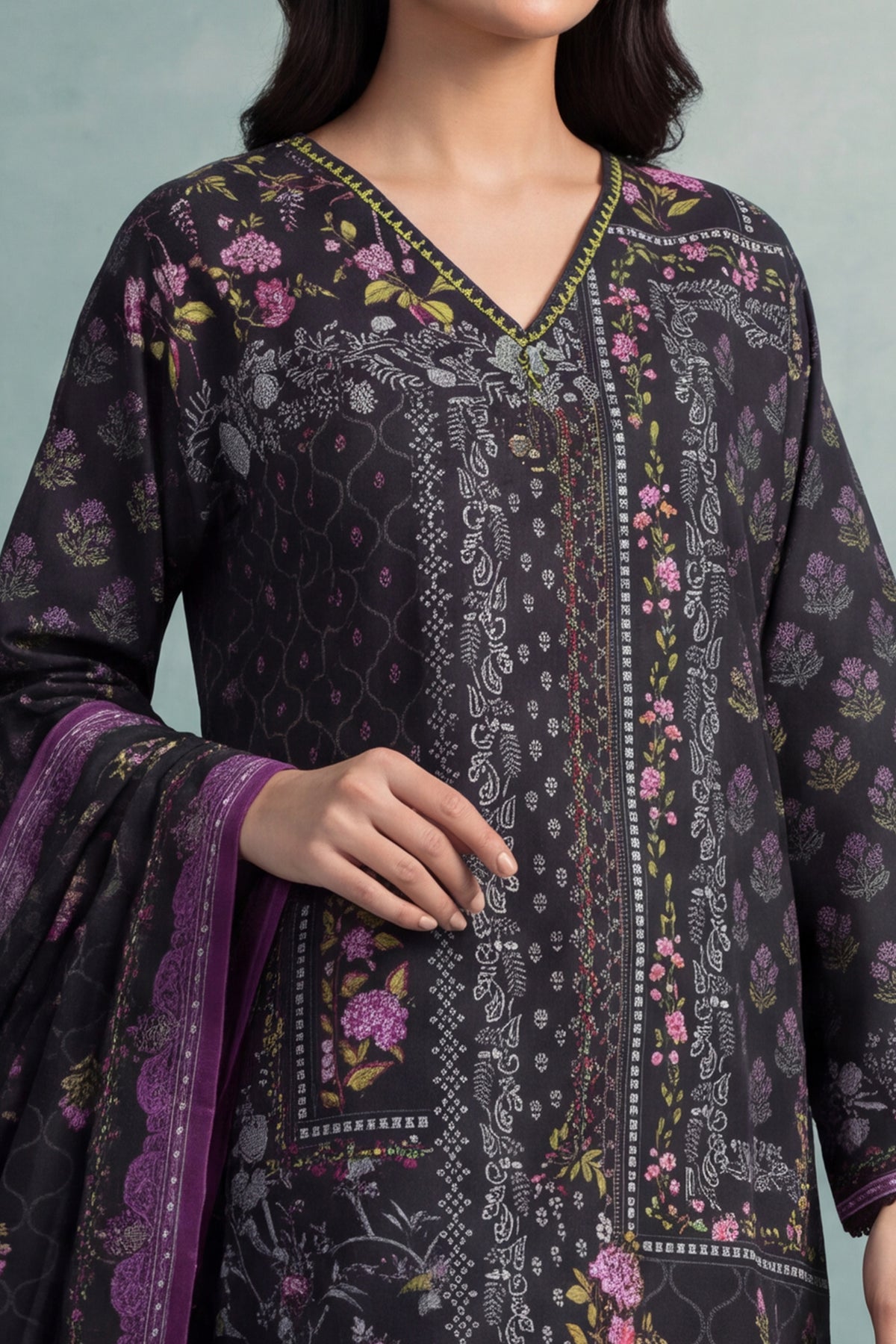 Printed Cambric Stitched 3-Piece