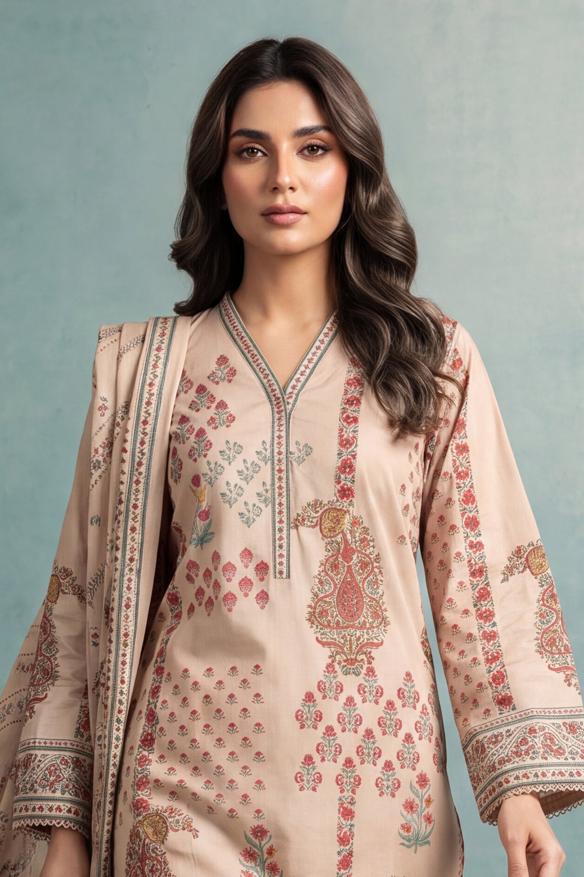 Printed Cambric Stitched 3-Piece