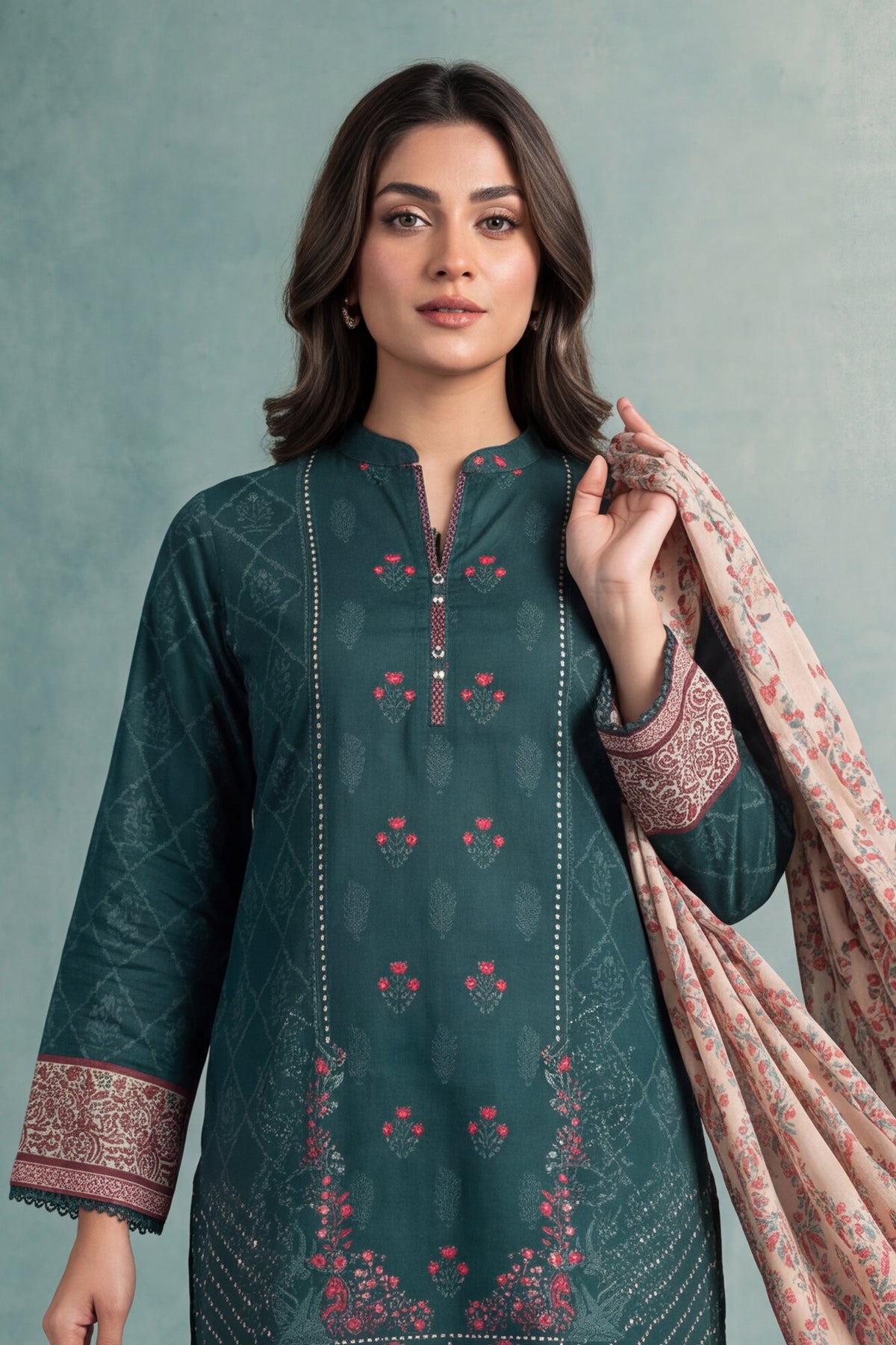 Printed Cambric Stitched 3-Piece