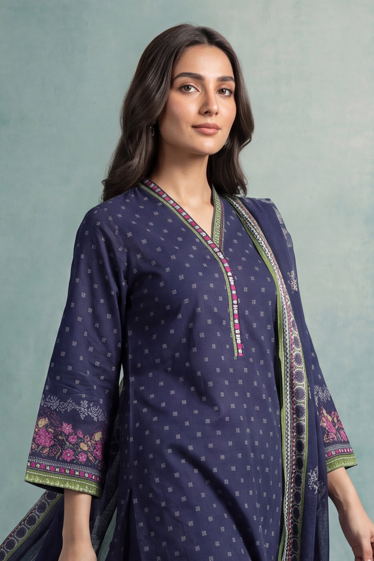 Printed Cambric Stitched 3-Piece