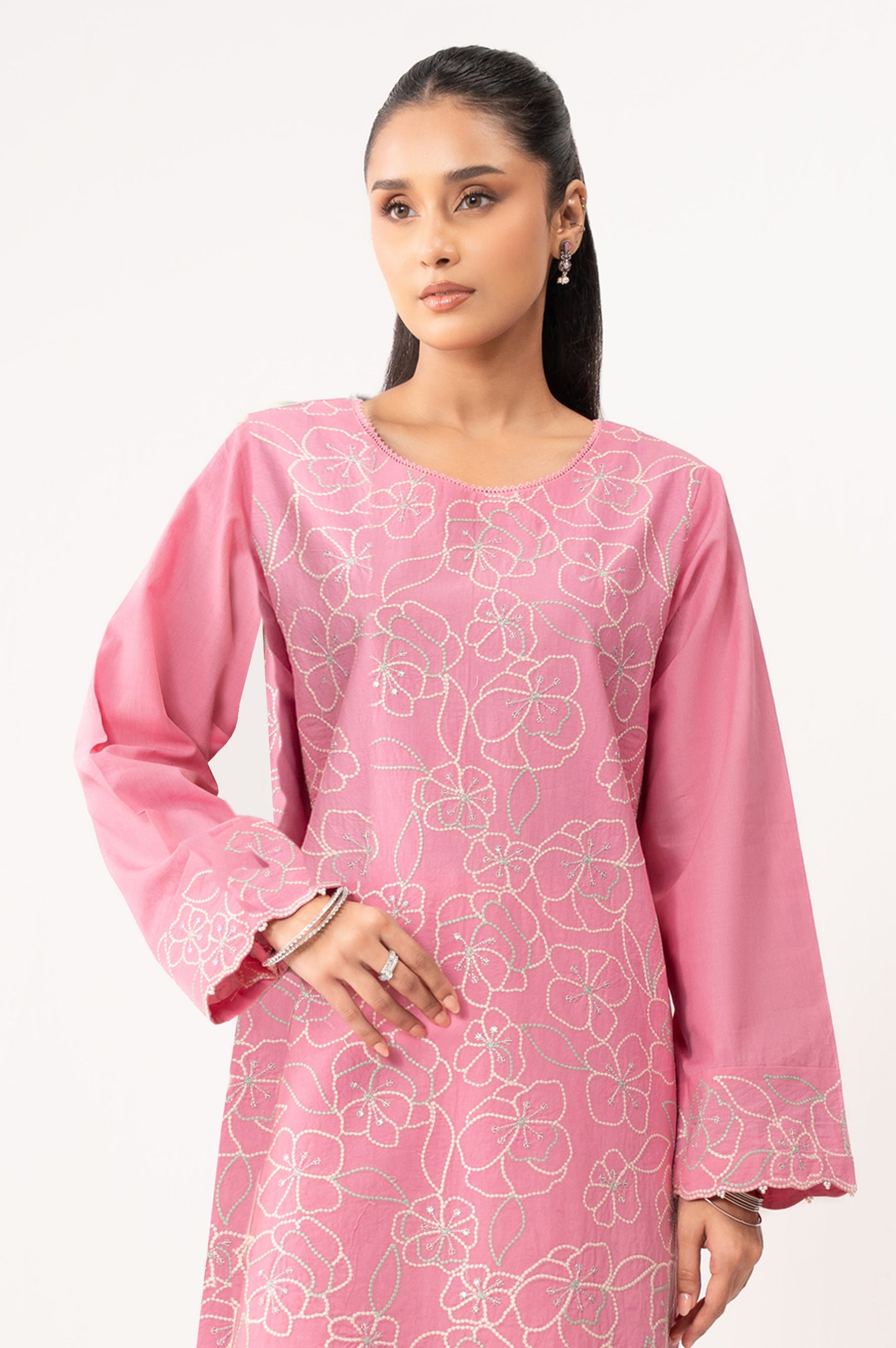 STITCHED EMBROIDERED CAMBRIC SHIRT BOTTOM