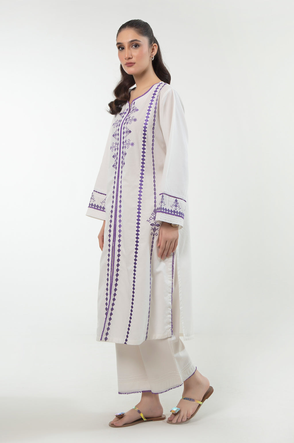 Stitched 2 Piece Embroidered Cotton Linen Viscose Suit