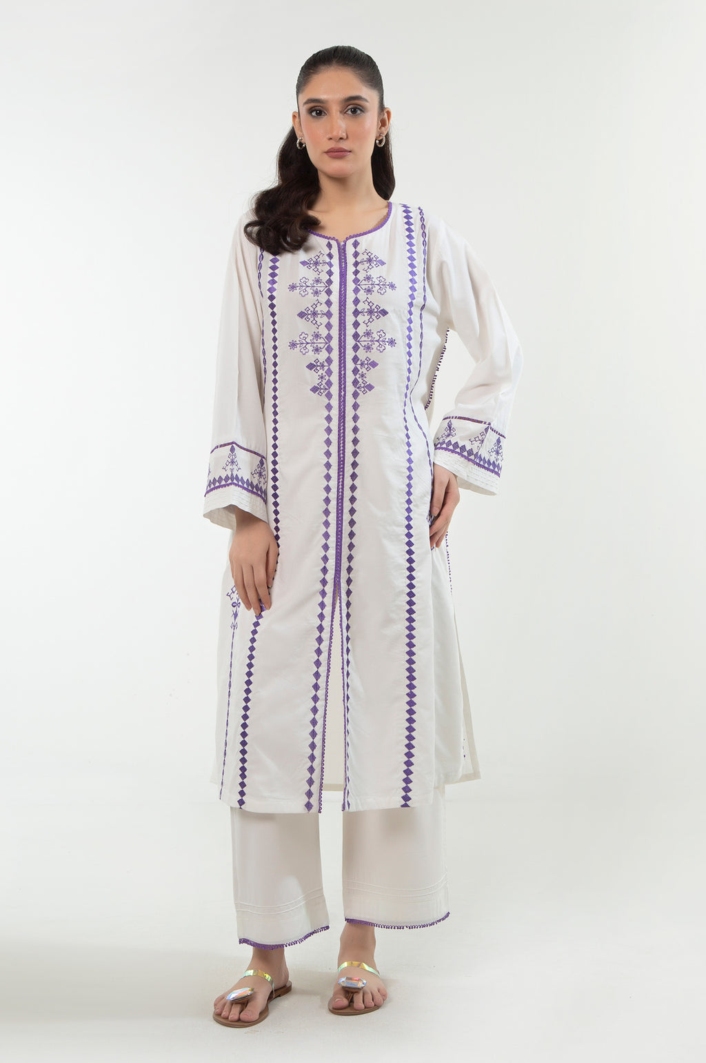 Stitched 2 Piece Embroidered Cotton Linen Viscose Suit