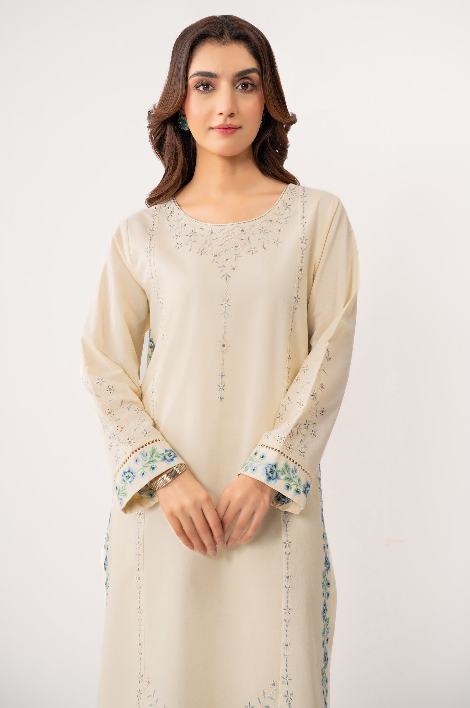 STITCHED EMBROIDERED CAMBRIC SHIRT BOTTOM