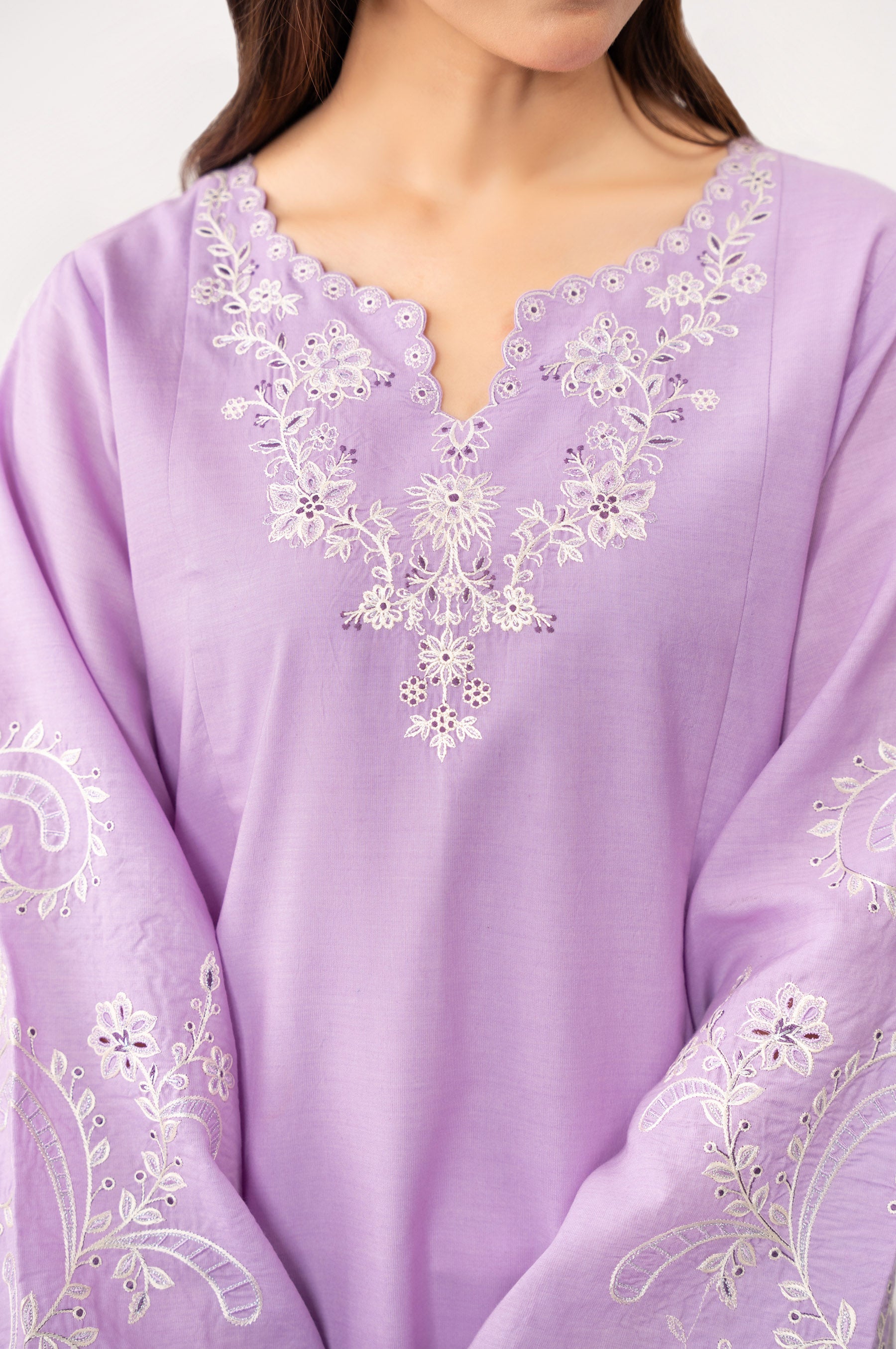 STITCHED EMBROIDERED COTTON LINEN VISCOSE SHIRT BOTTOM