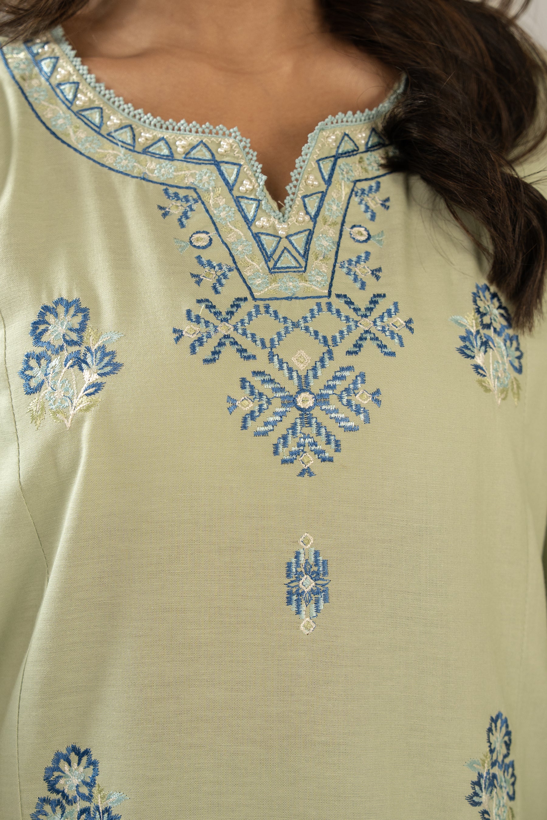 STITCHED EMBROIDERED COTTON LINEN SUIT