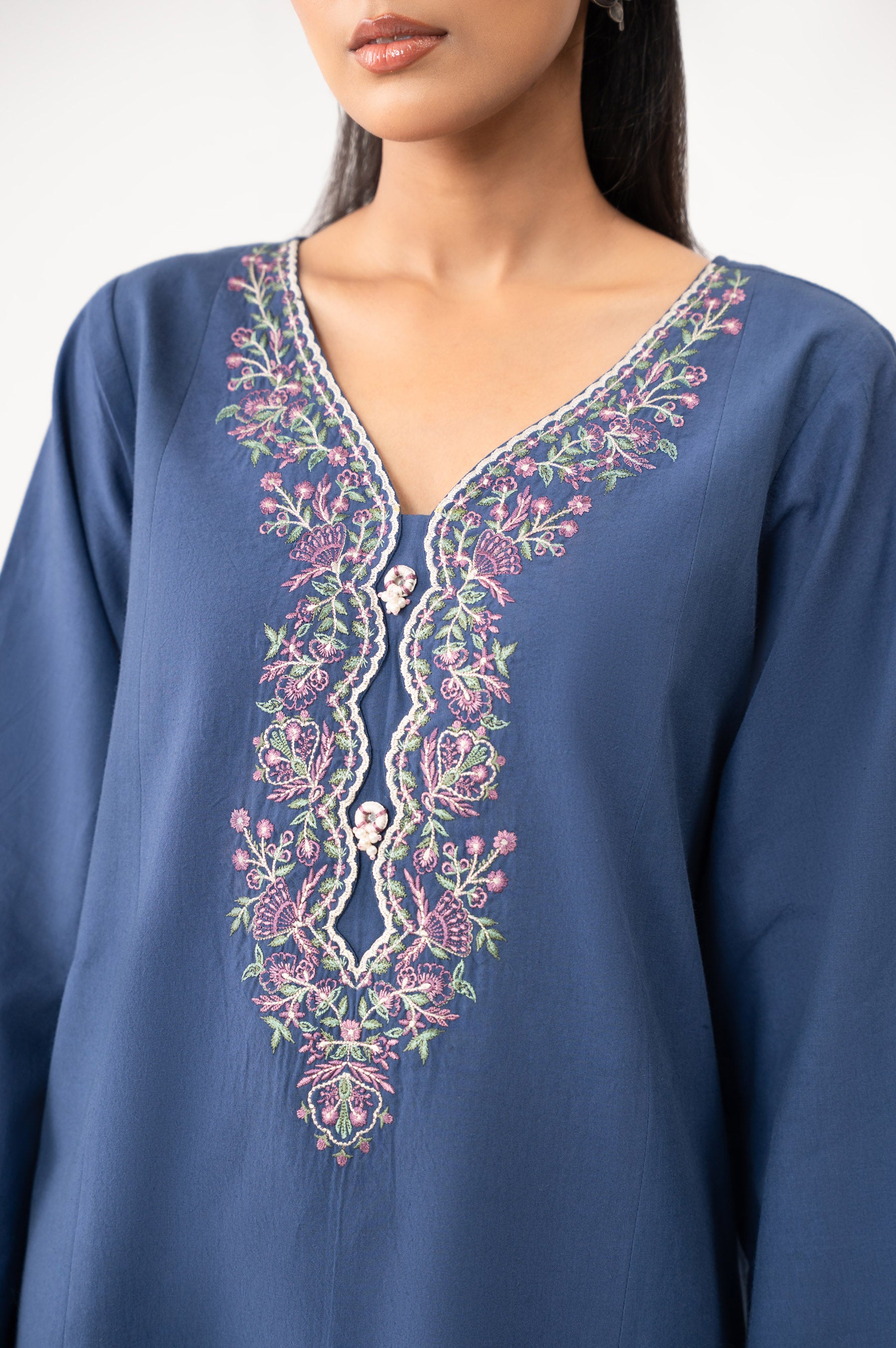 STITCHED EMBROIDERED CAMBRIC SUIT