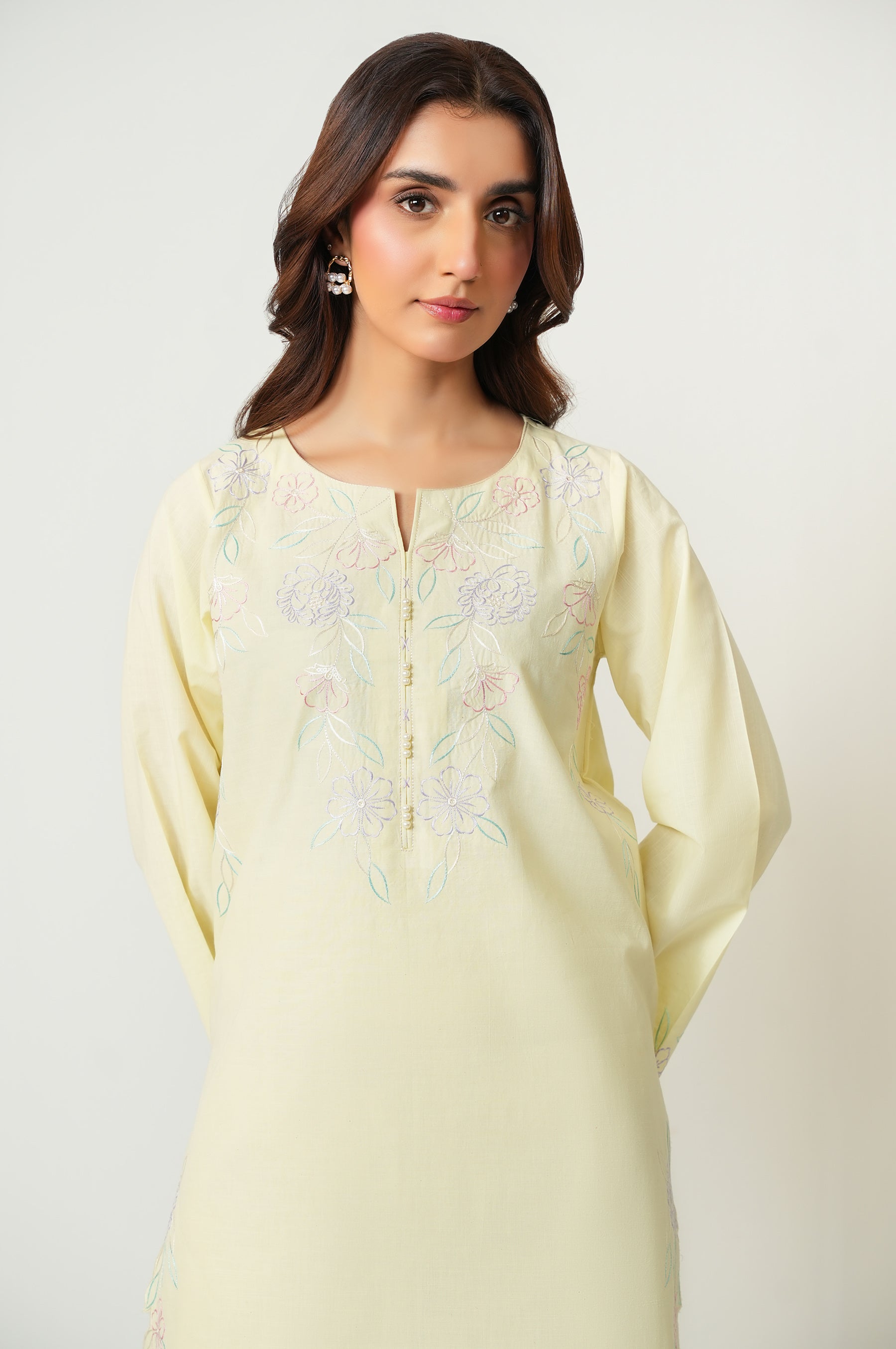 STITCHED EMBROIDERED SLUB LAWN SHIRT BOTTOM