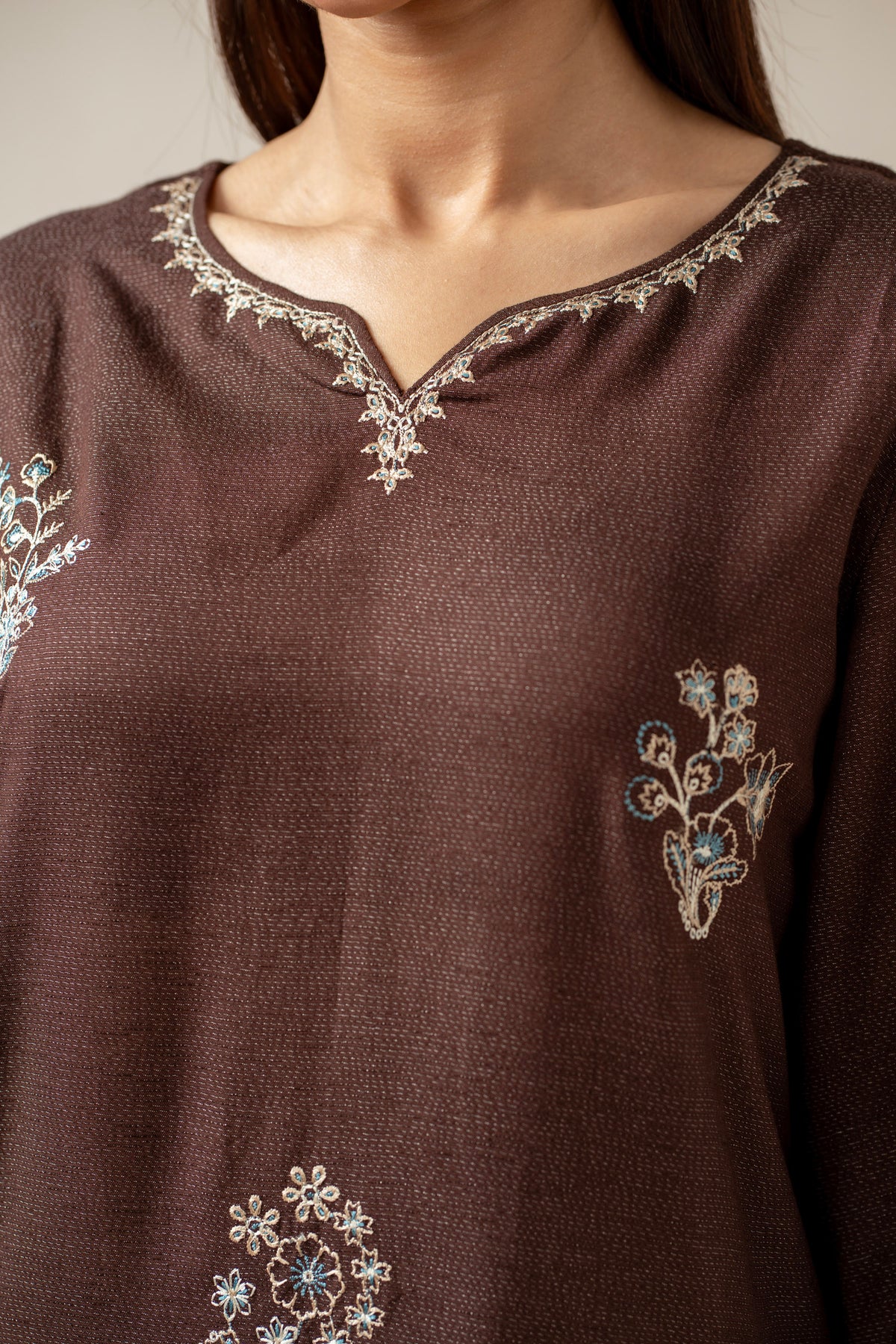 EMBROIDERED COTTON VISCOSE KARANDI STITCHED 2 PIECE SUIT