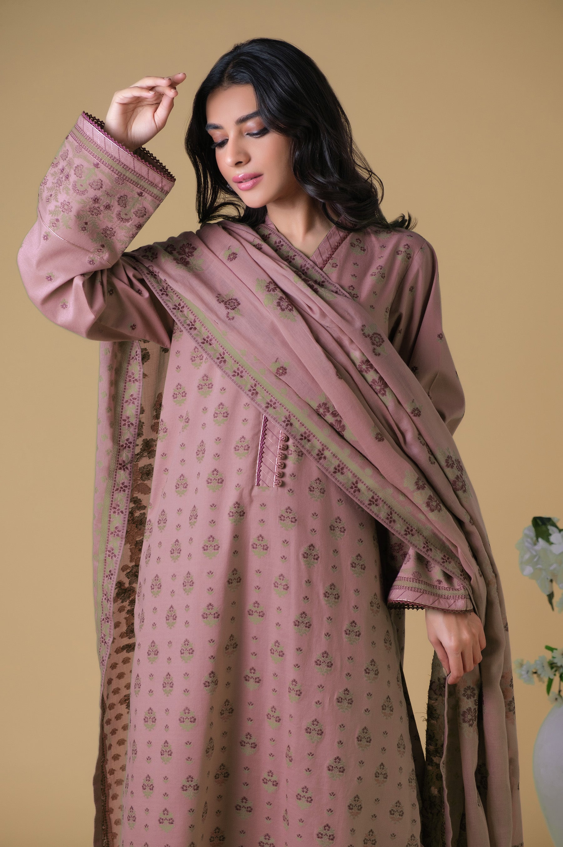 Stitched 3 Pieces Dyed Jacquard Suit