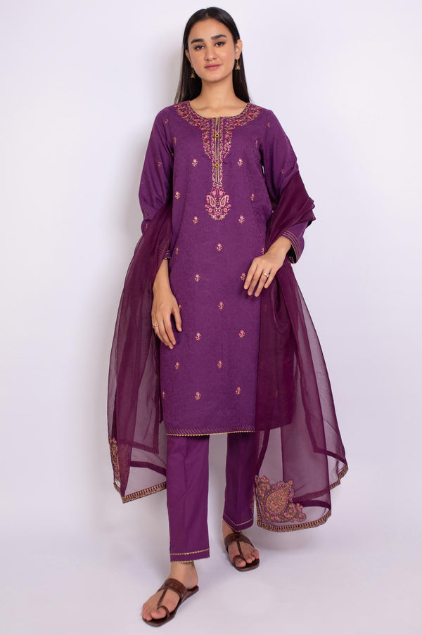 Stitched 3 Piece Embroidered Jacquard Suit