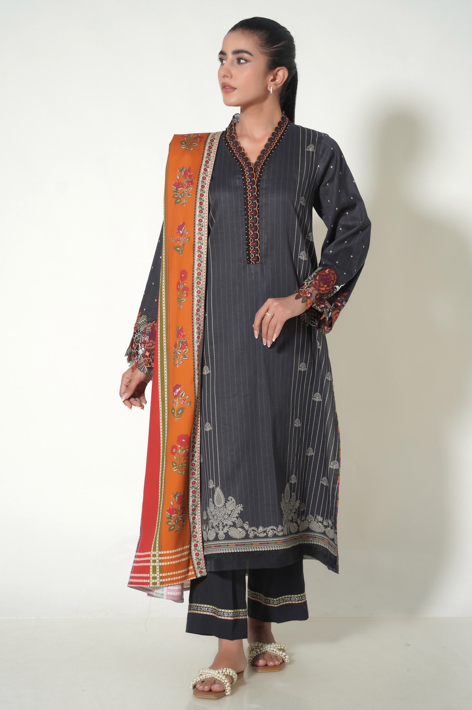 Stitched 3 Piece Printed Cottel Suit