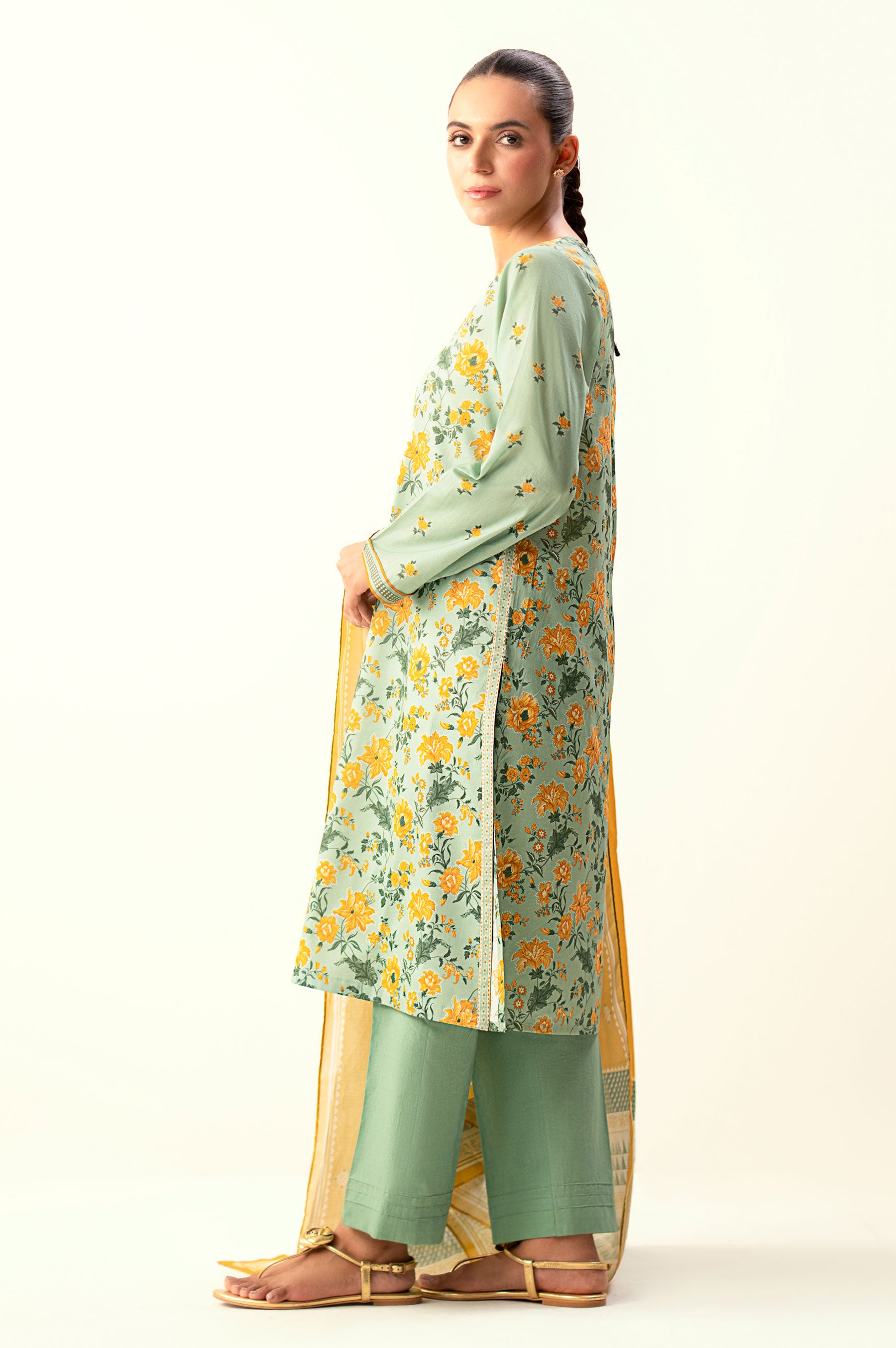Stitched 3 Piece Printed Lawn Suit with Dyed Cambric Bottom