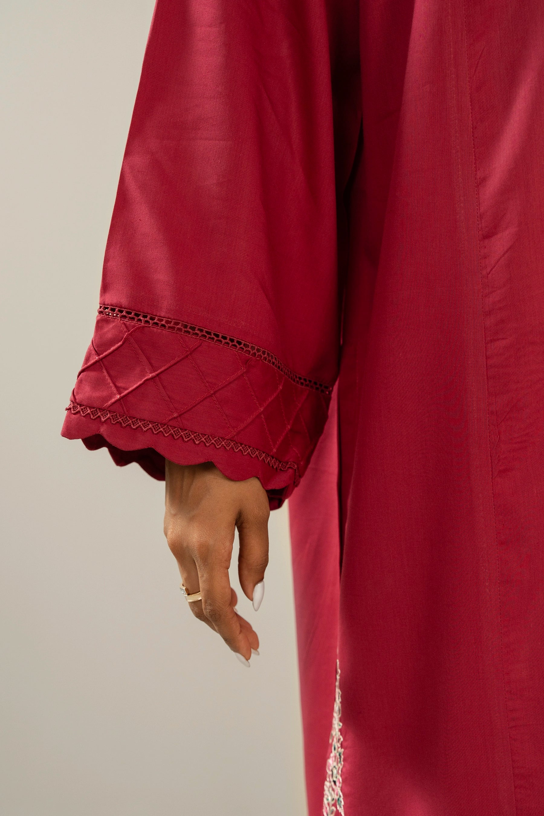 STITCHED EMBROIDERED COTTON LINEN VISCOSE SUIT