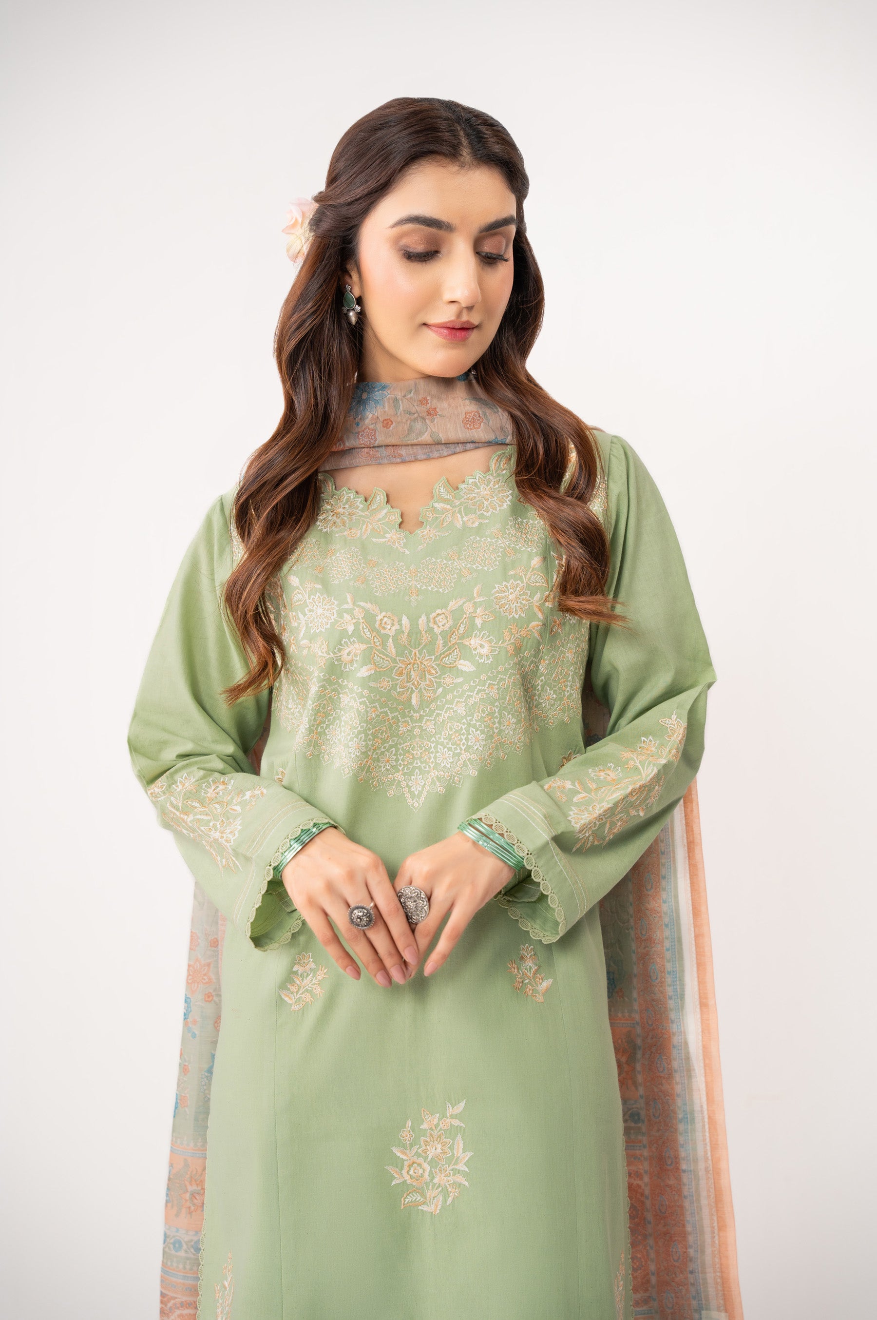 STITCHED EMBROIDERED CAMBRIC SUIT