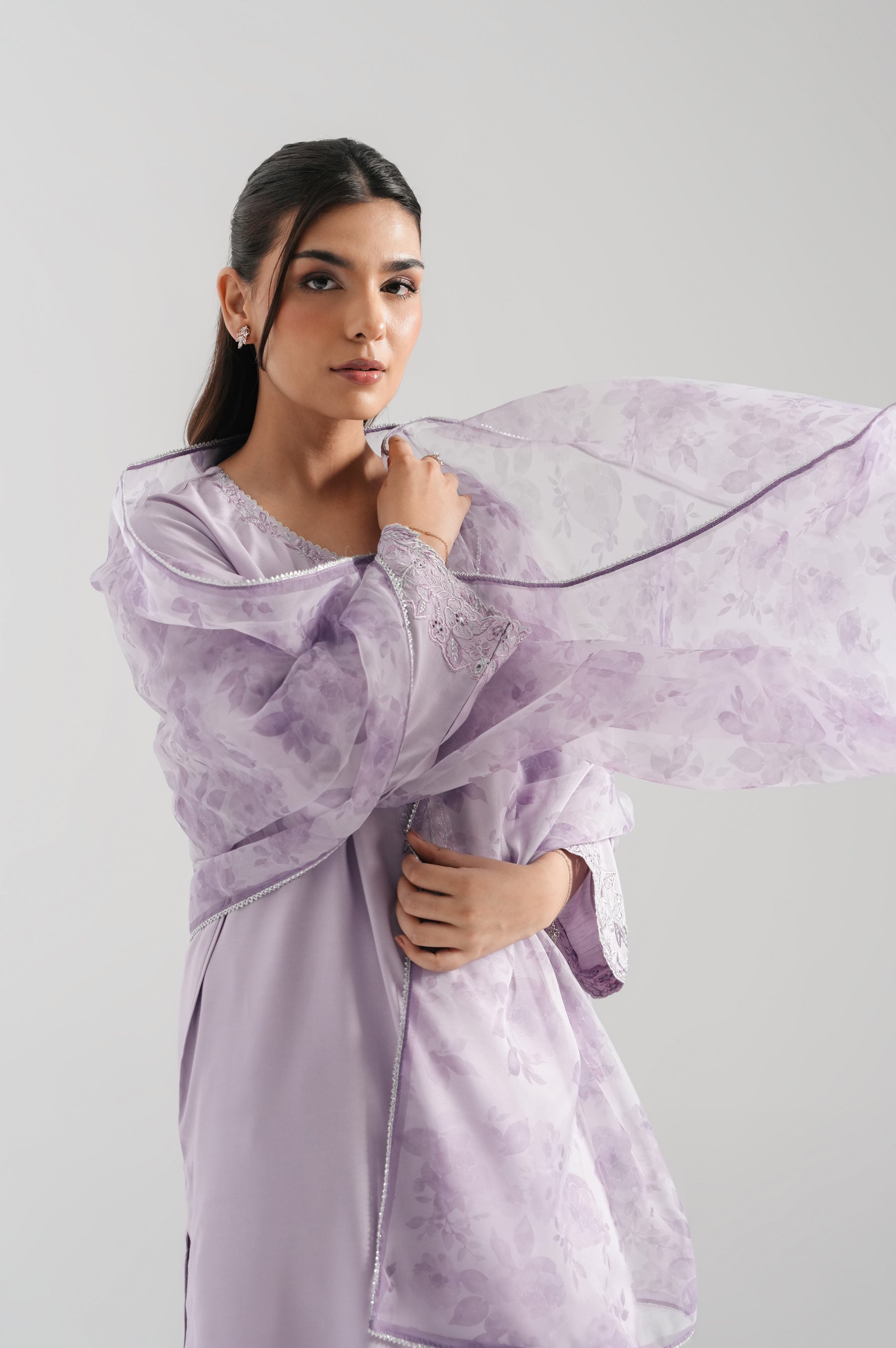 STITCHED EMBROIDERED RAW SILK SUIT