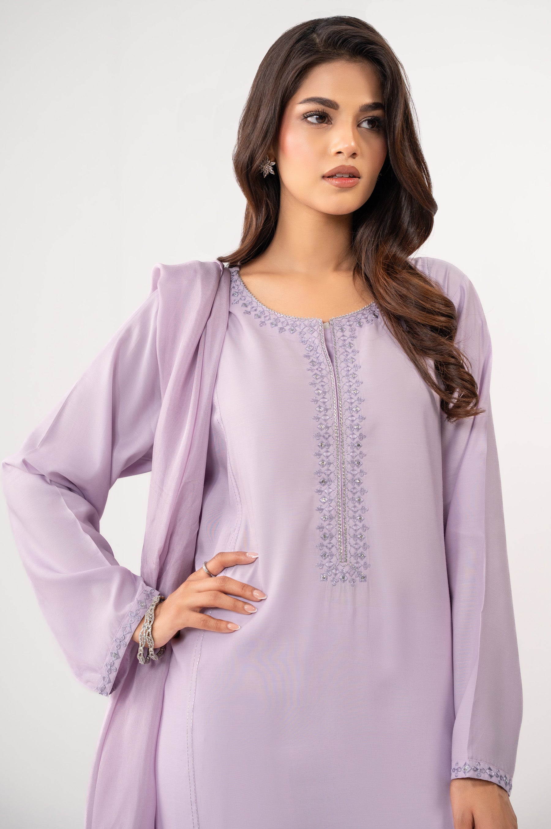 STITCHED EMBROIDERED RAW SILK SUIT