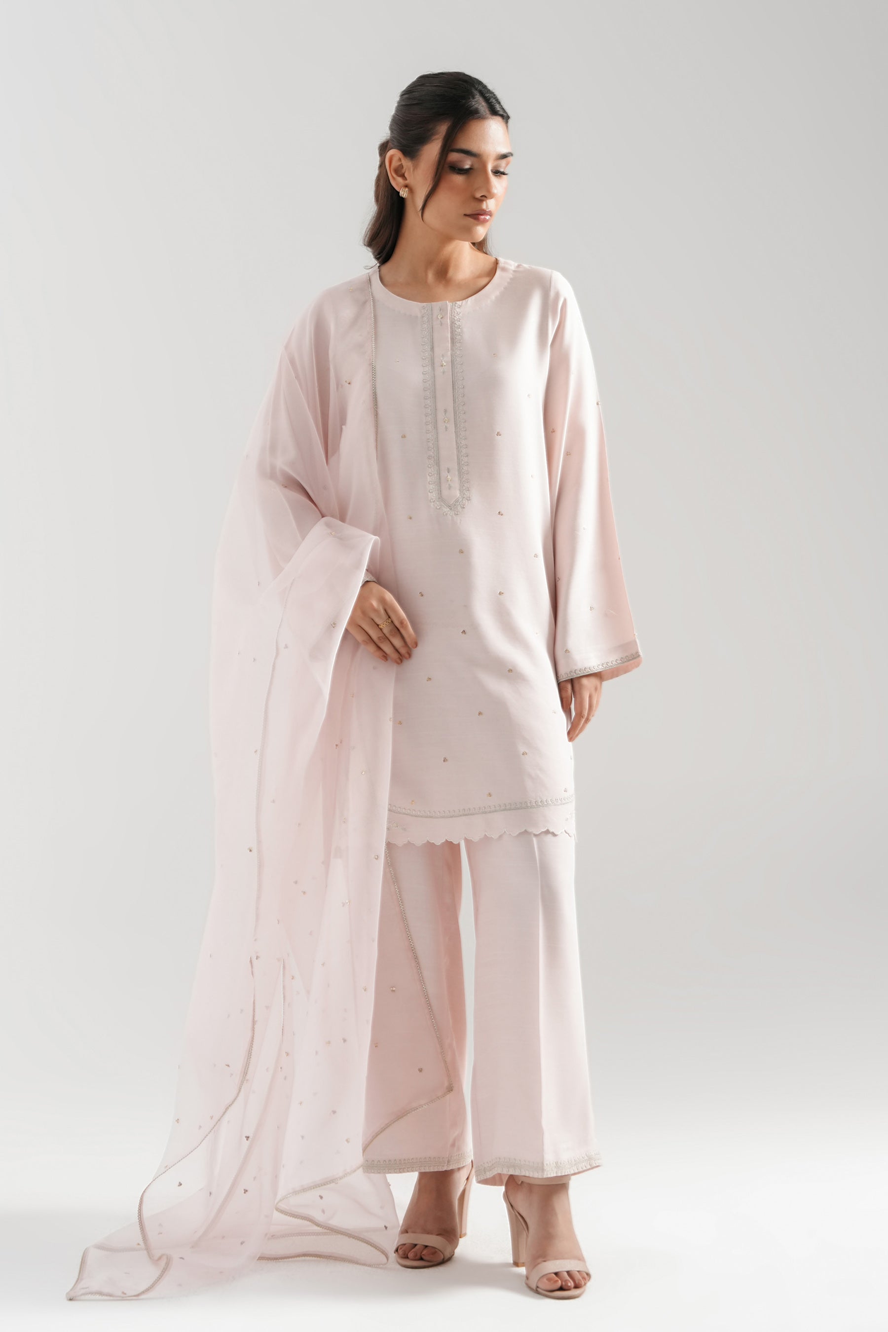 EMBROIDERED COTTON SILK STITCHED 3 PIECE SUIT