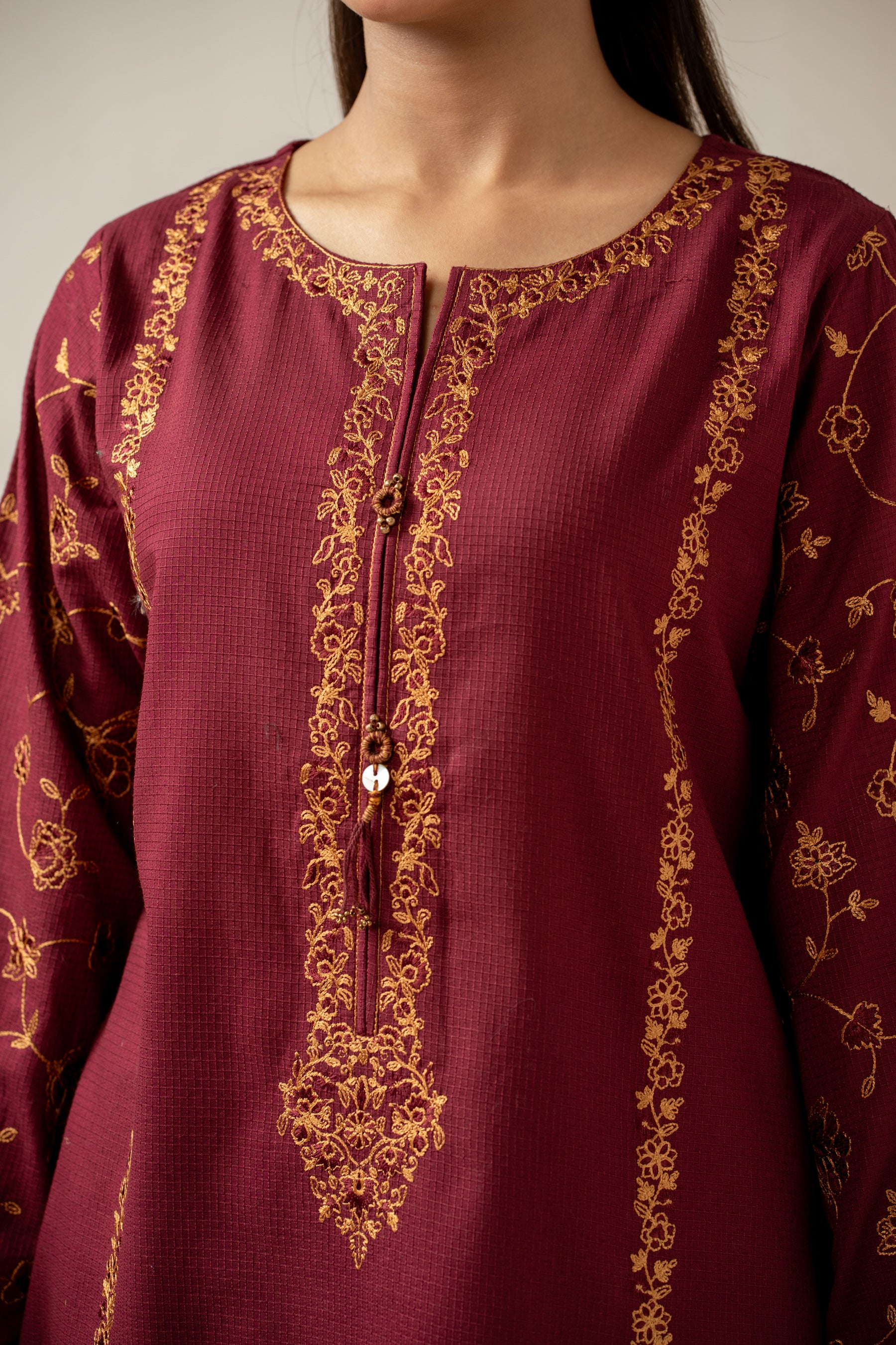 EMBROIDERED KHADDAR STITCHED SHIRT BOTTOM
