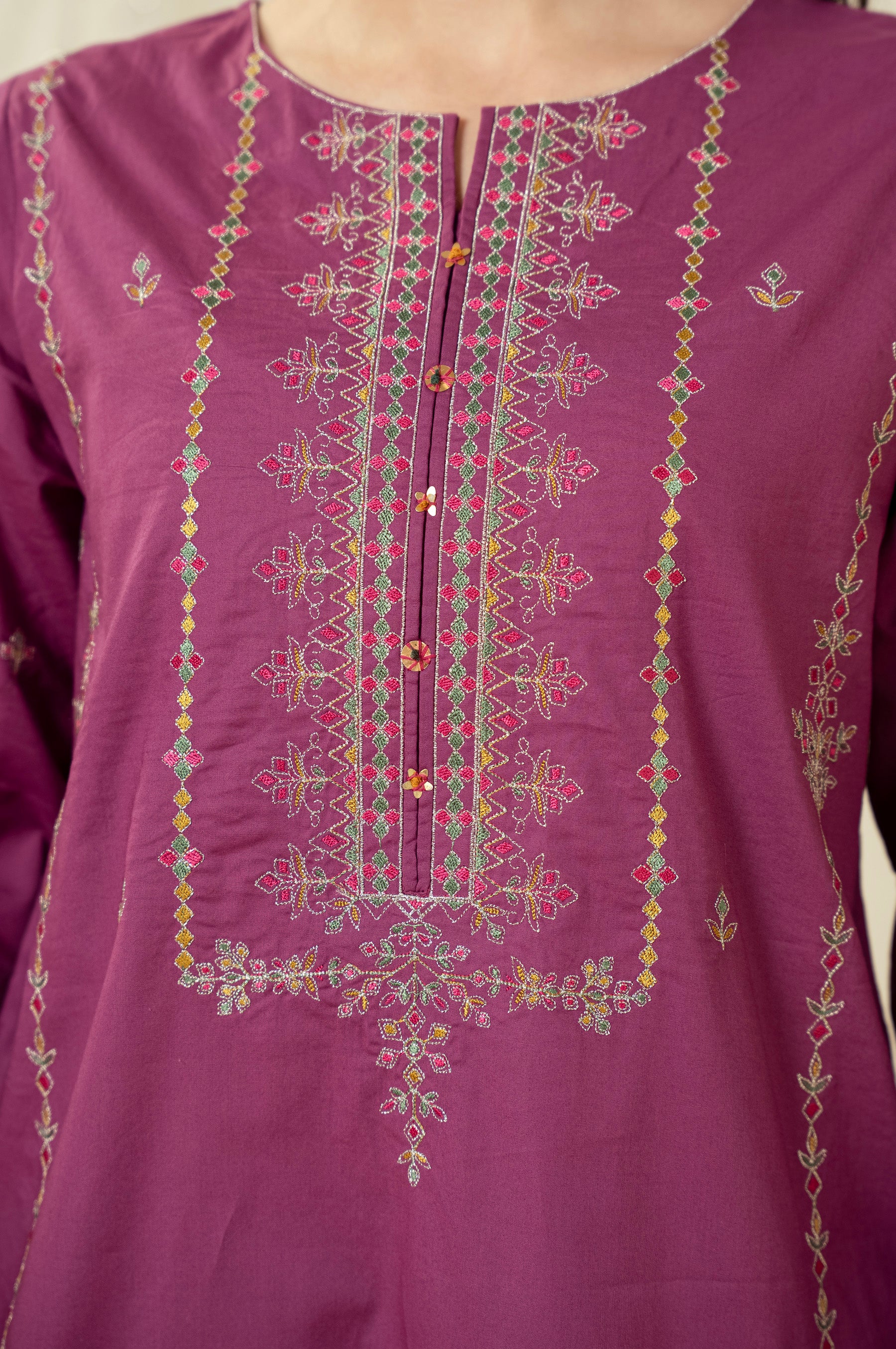 EMBROIDERED CAMBRIC STITCHED 3 PIECE SUIT