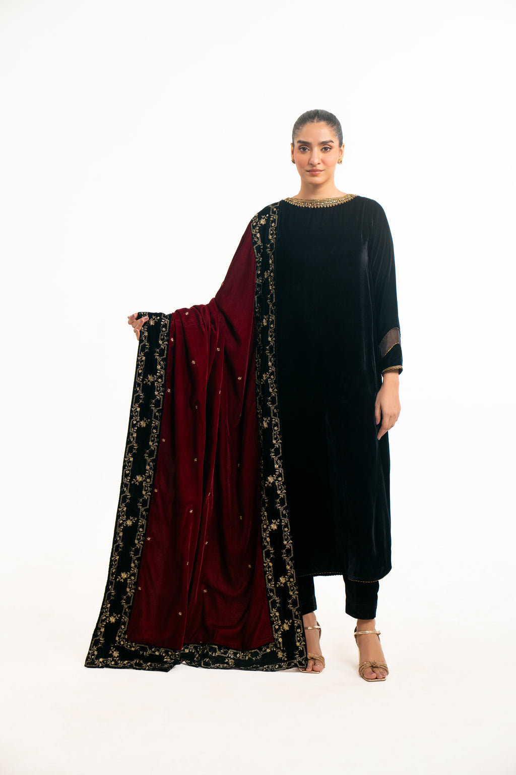 EMBROIDERED VELVET SHAWL