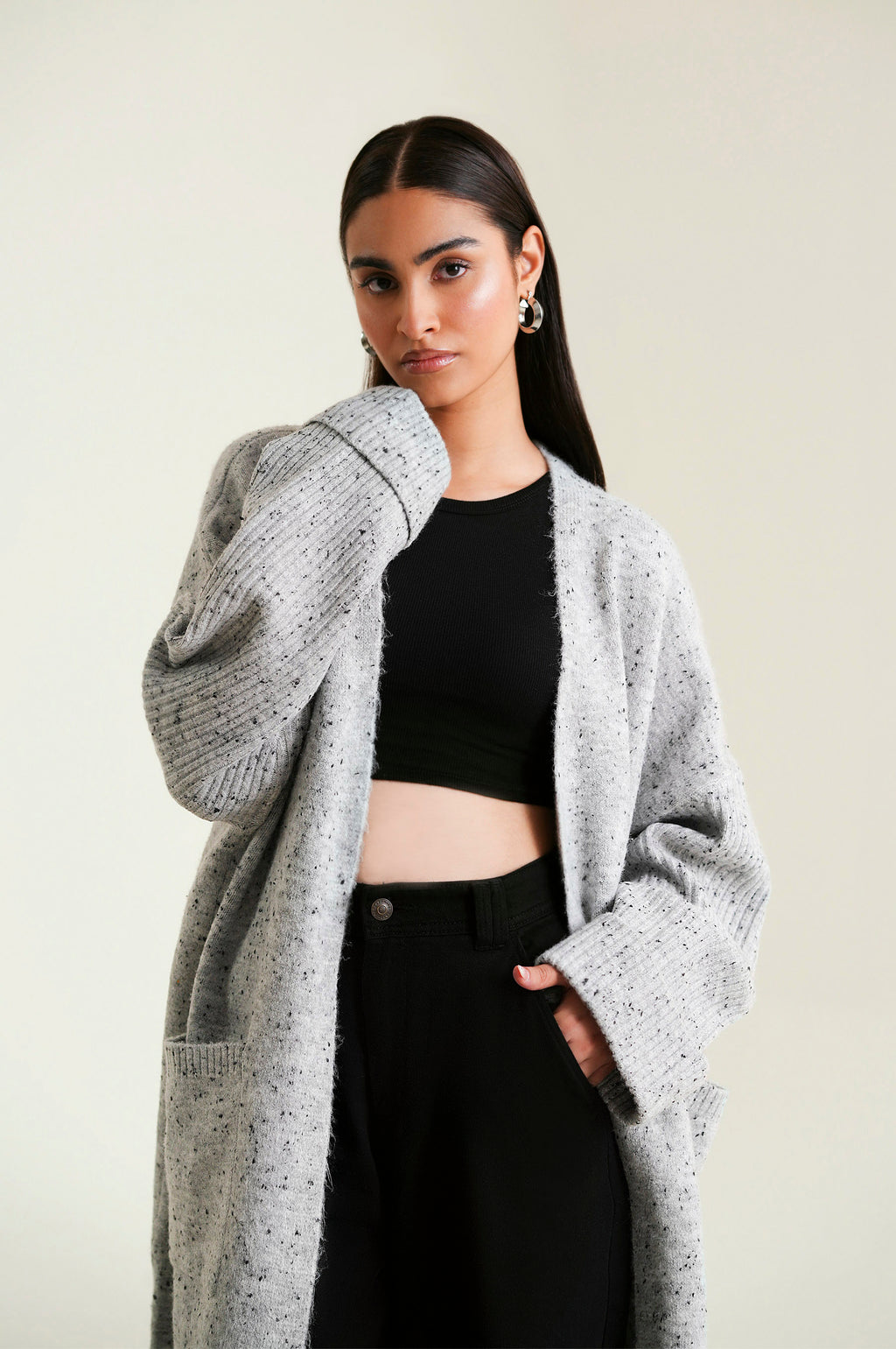 Cardigan Style Sweater - Light Grey