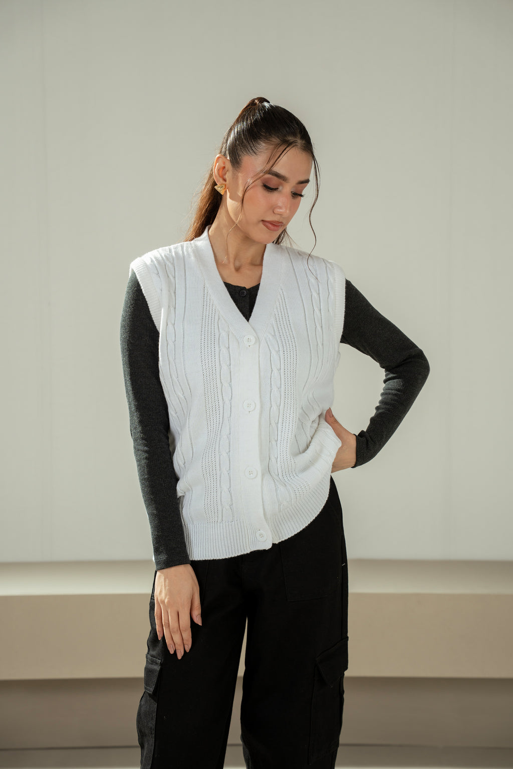 STYLIZED BUTTON DOWN CARDIGAN