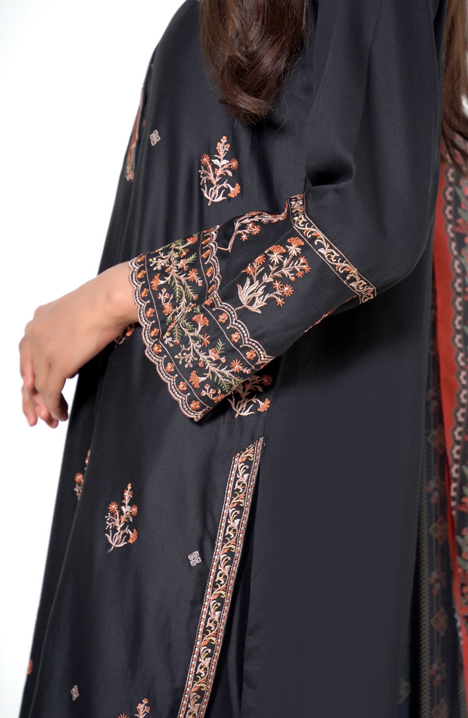 3 Piece Unstitched Embroidered Cotton Satin Suit