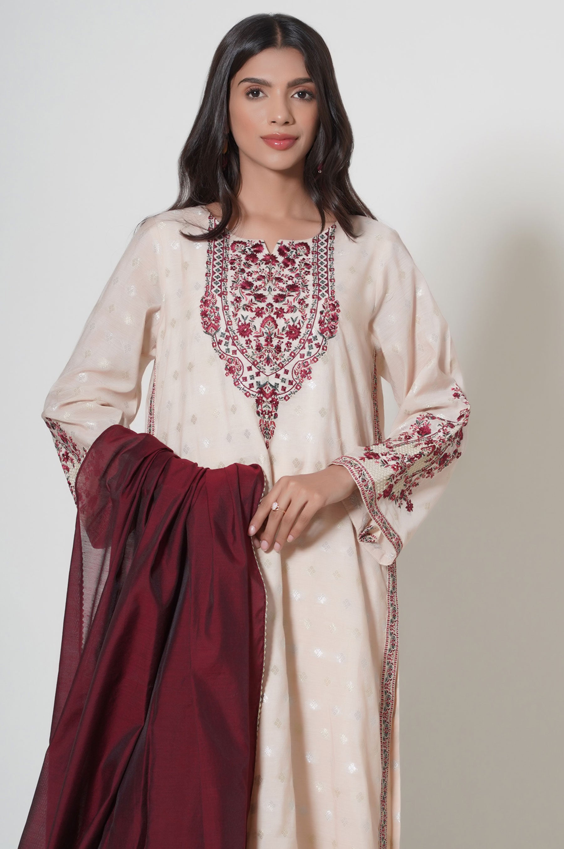 Unstitched 3 Piece Embroidered Zari Jacquard Suit