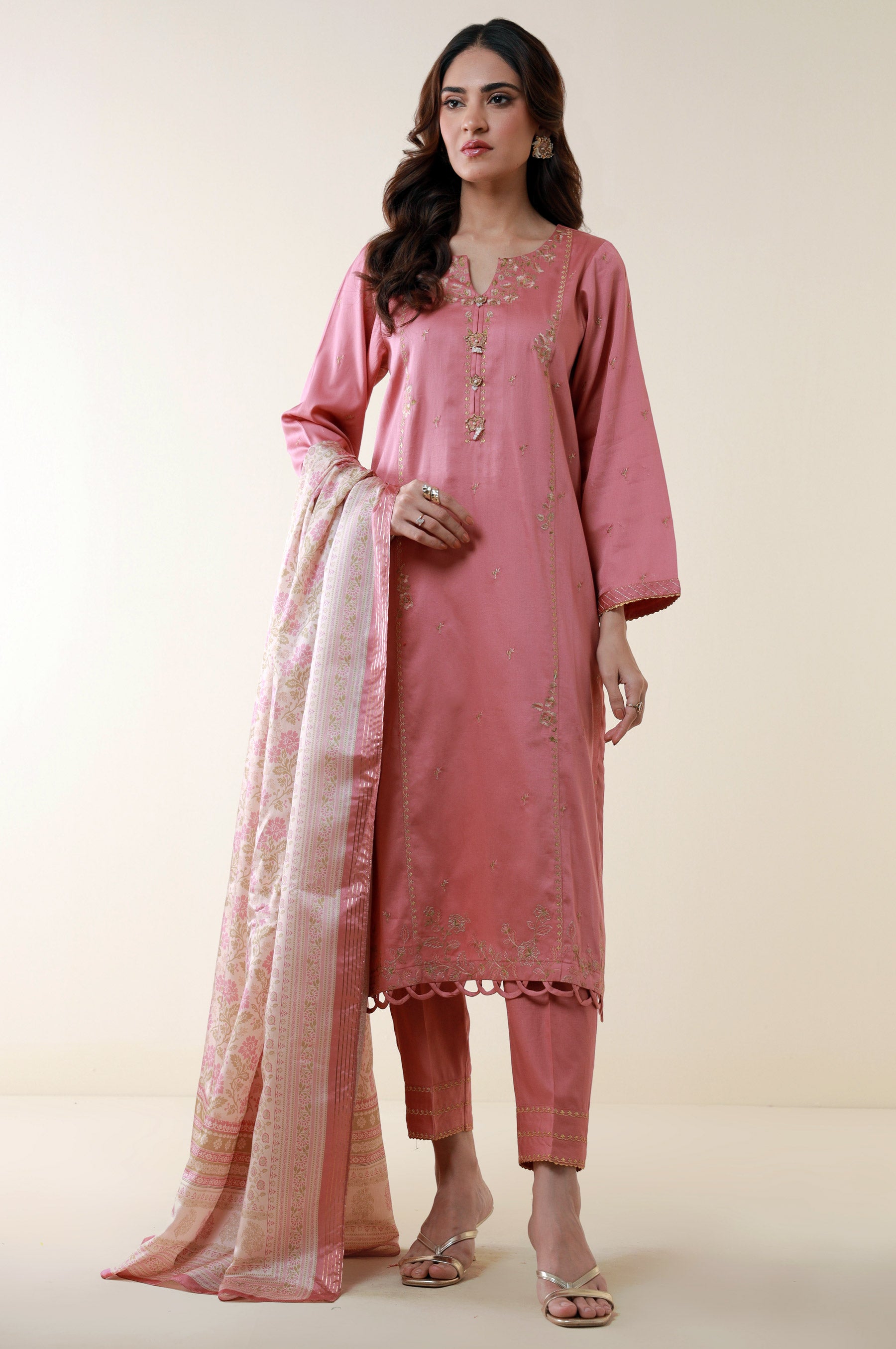 Noor — Embroidered Satin & Cotton Suit Set