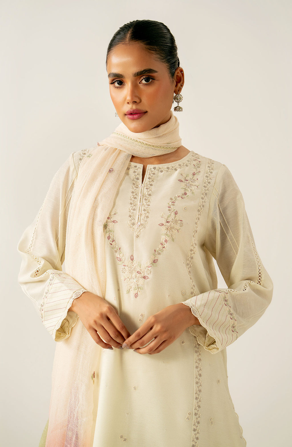 Unstitched 3 Piece Embroidered Cotton Net Suit