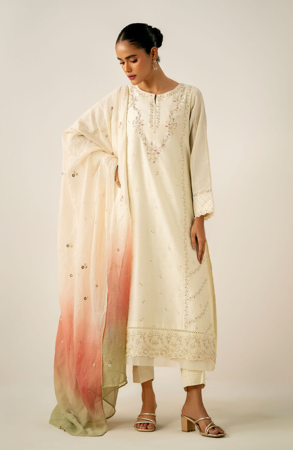 Unstitched 3 Piece Embroidered Cotton Net Suit
