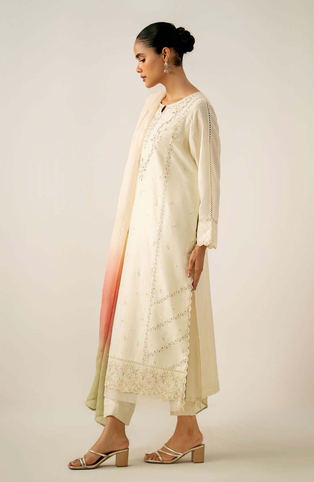 Unstitched 3 Piece Embroidered Cotton Net Suit