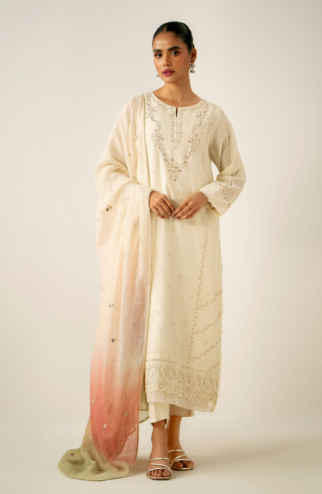 Unstitched 3 Piece Embroidered Cotton Net Suit