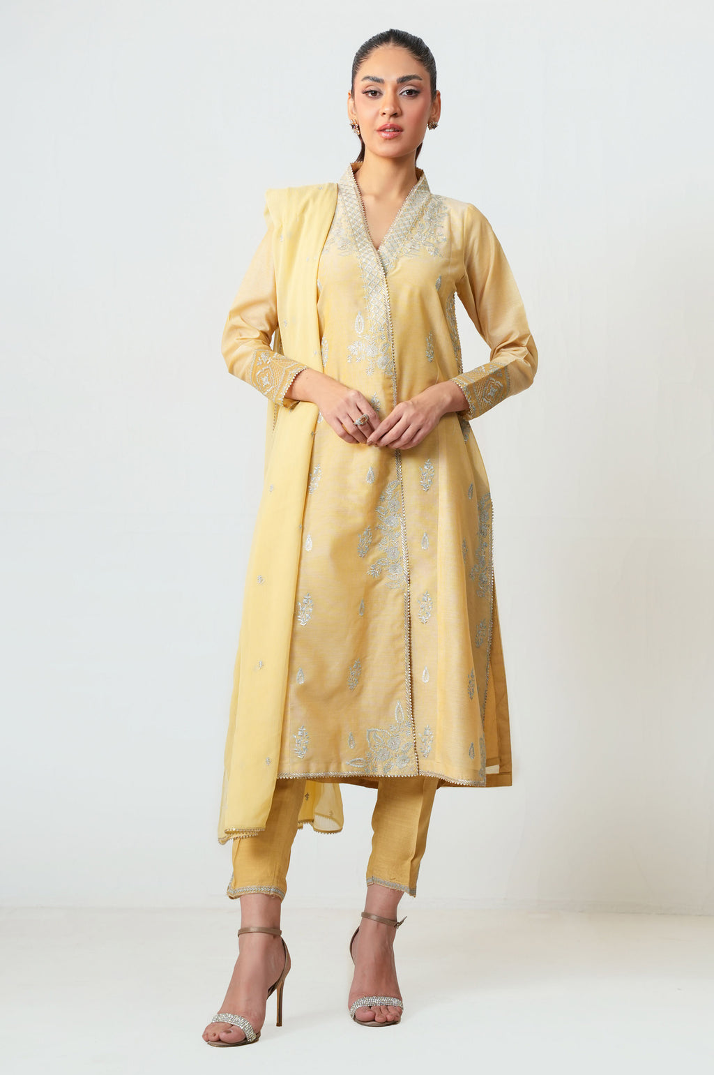 Unstitched 3 Piece Embroidered Cotton Net Suit