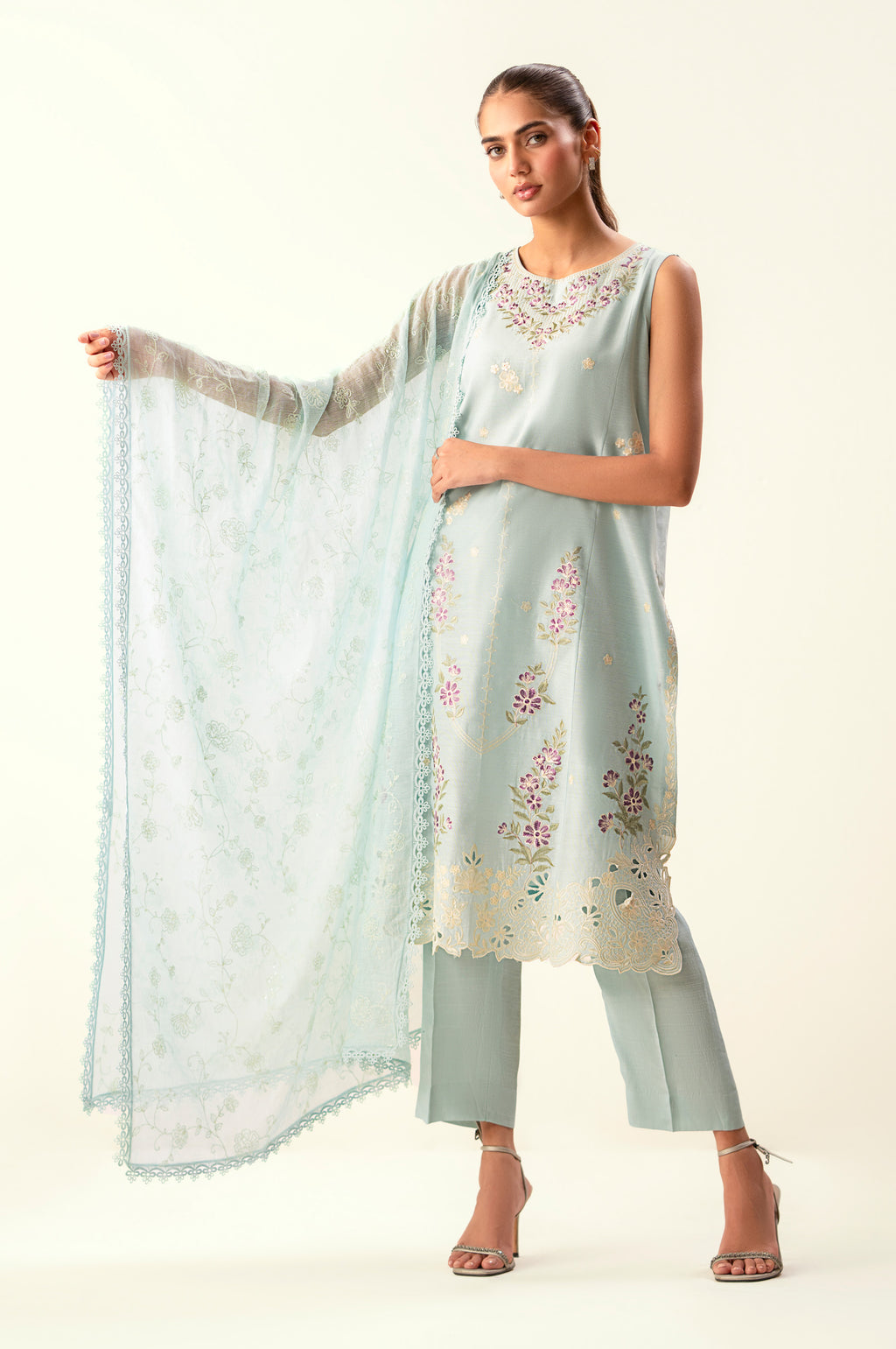 Unstitched 3 Piece Embroidered Cotton Net Suit
