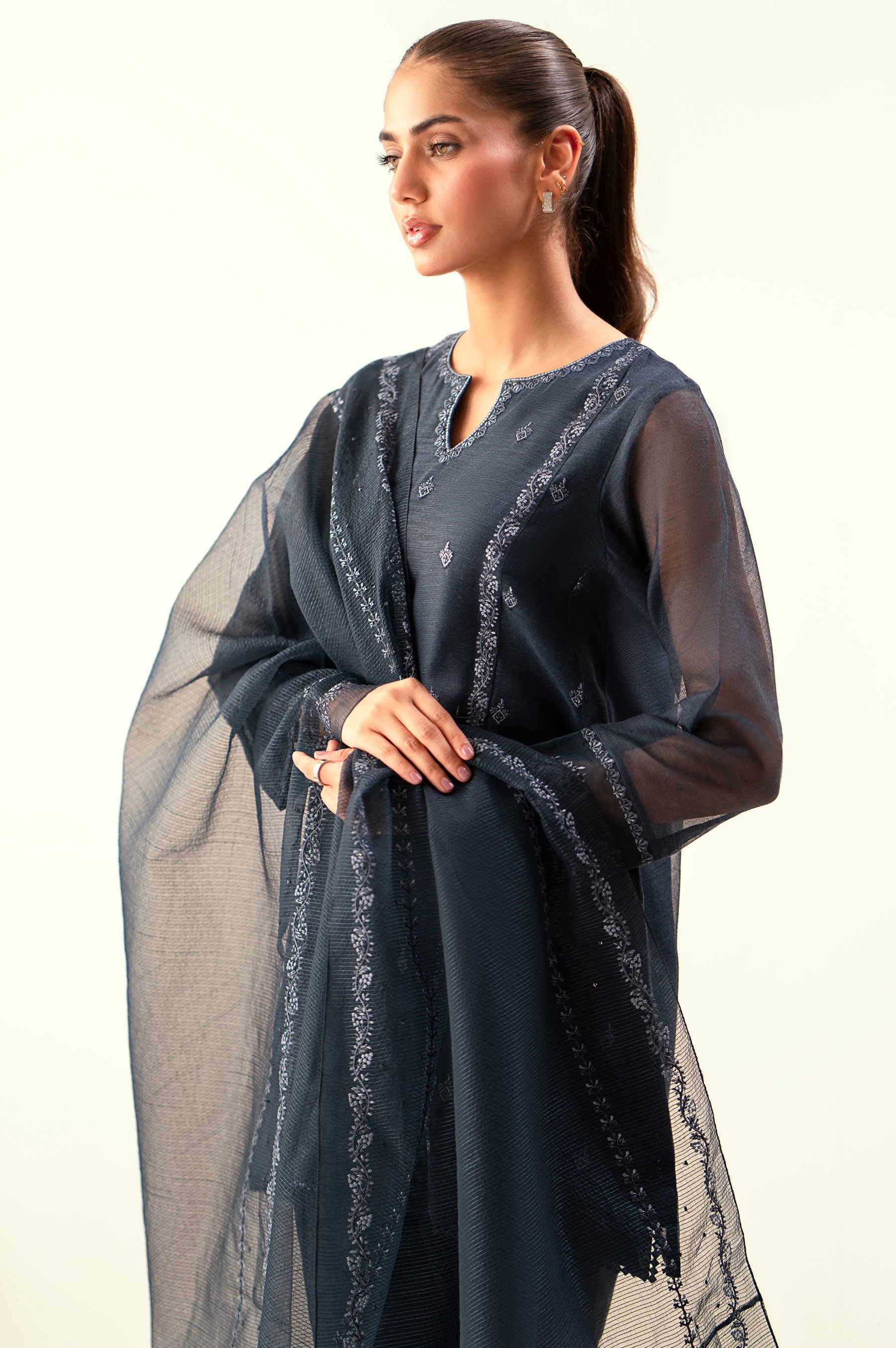EMBROIDERED KHADDI NET UNSTITCHED SHIRT BOTTOM