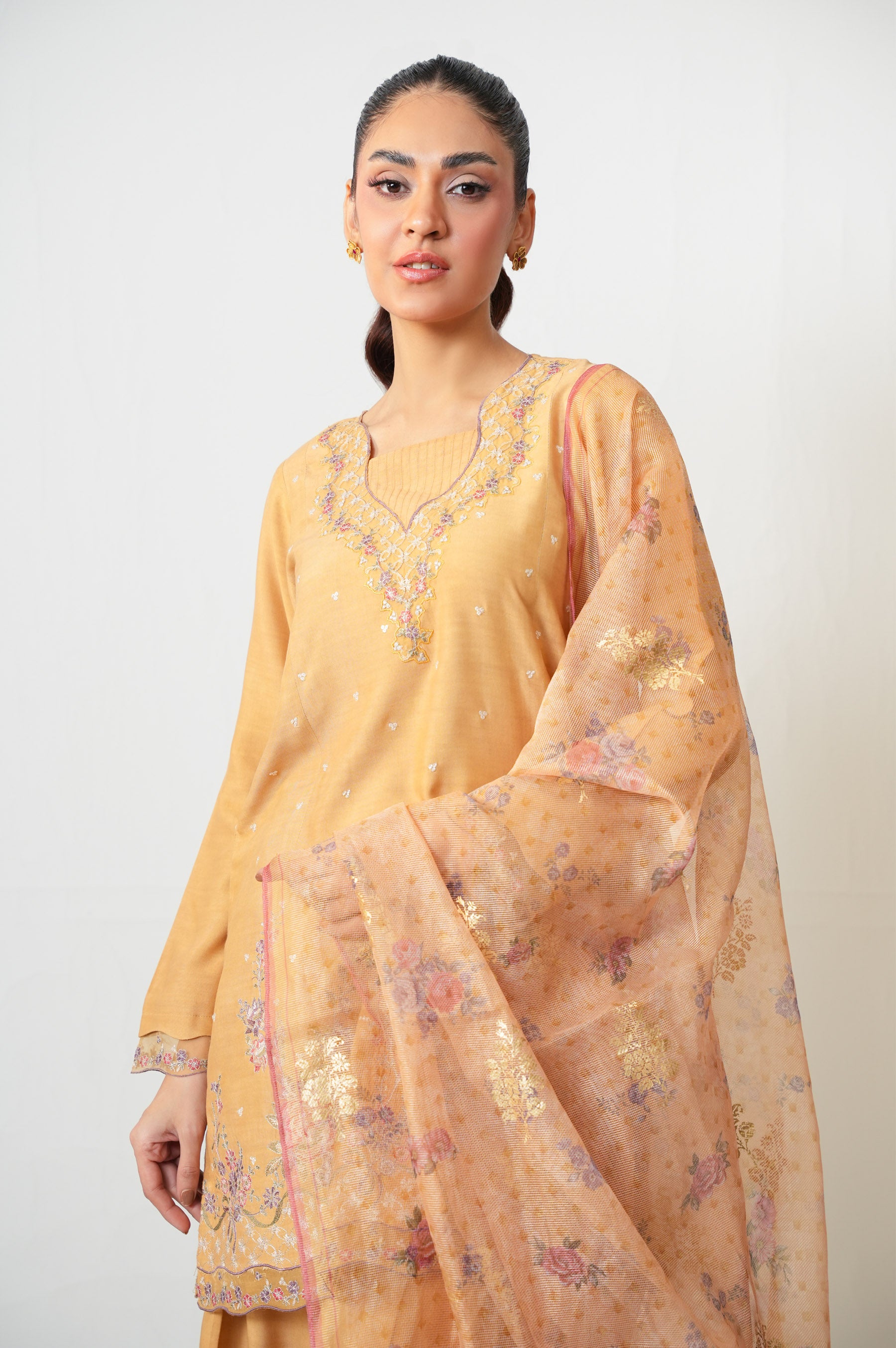 Unstitched 3 Piece Embroidered Oak Silk Suit