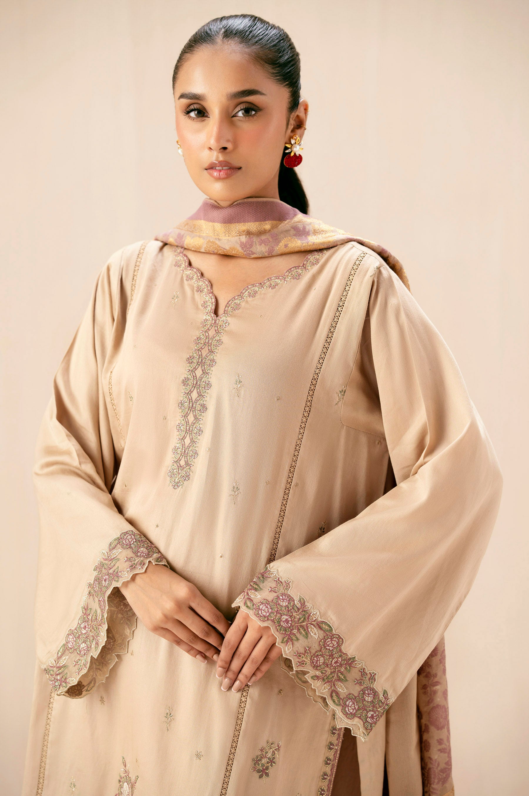 UNSTITCHED PRINTED COTTON SATIN SHIRT BOTTOM SUIT