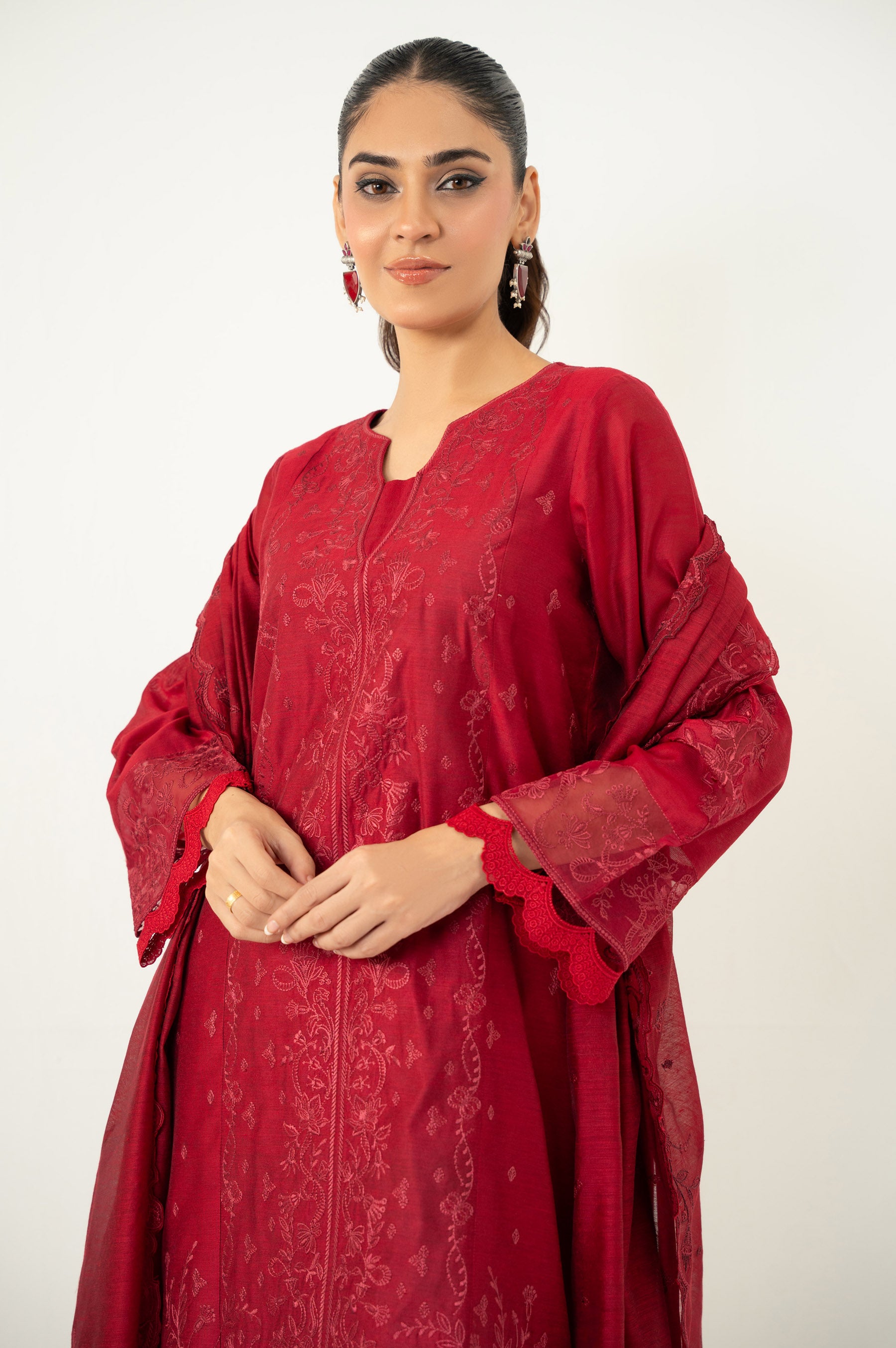 UNSTITCHED EMBROIDERED COTTON NET SHIRT