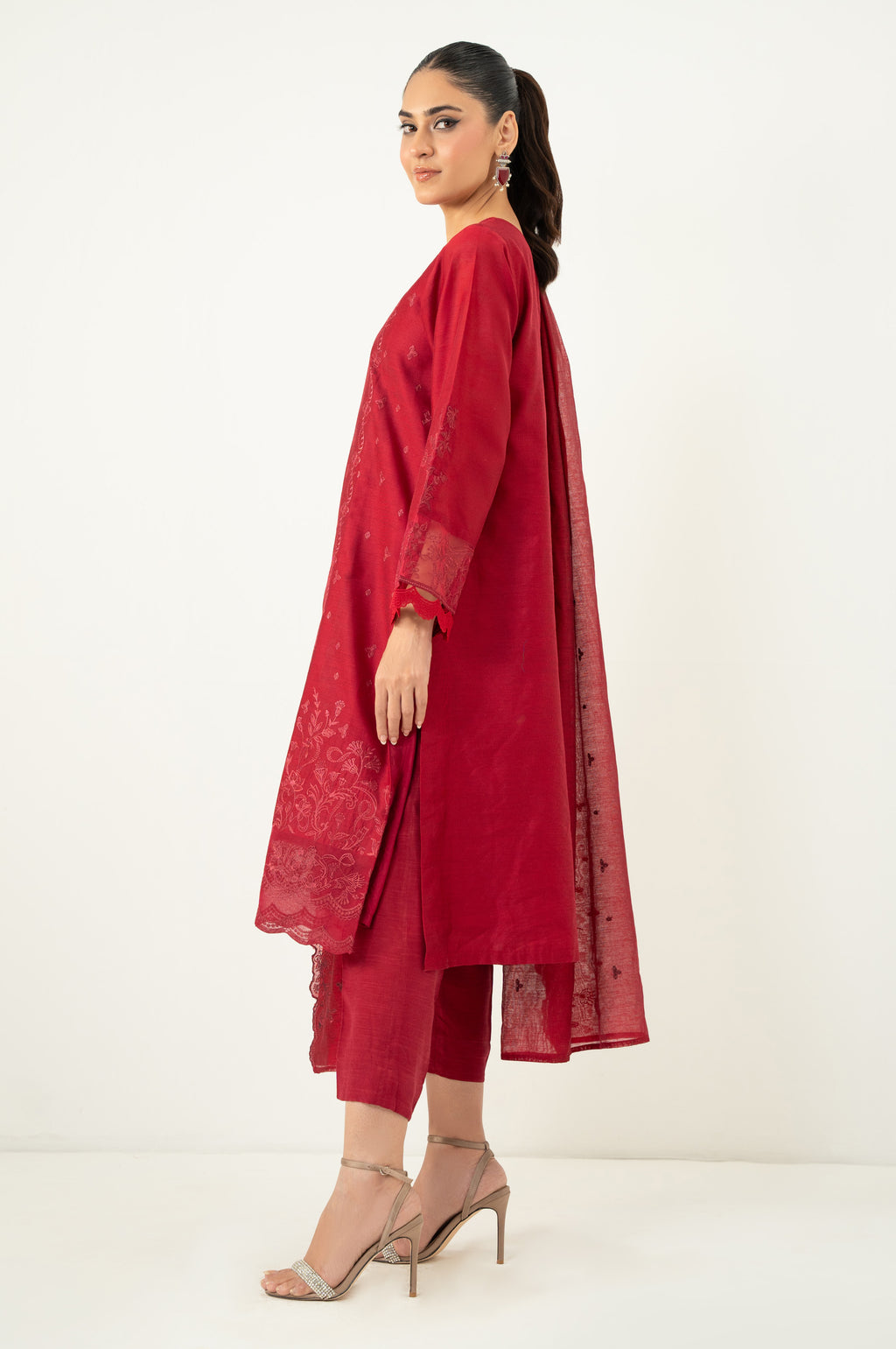 Unstitched 3 Piece Embroidered Cotton Net Suit