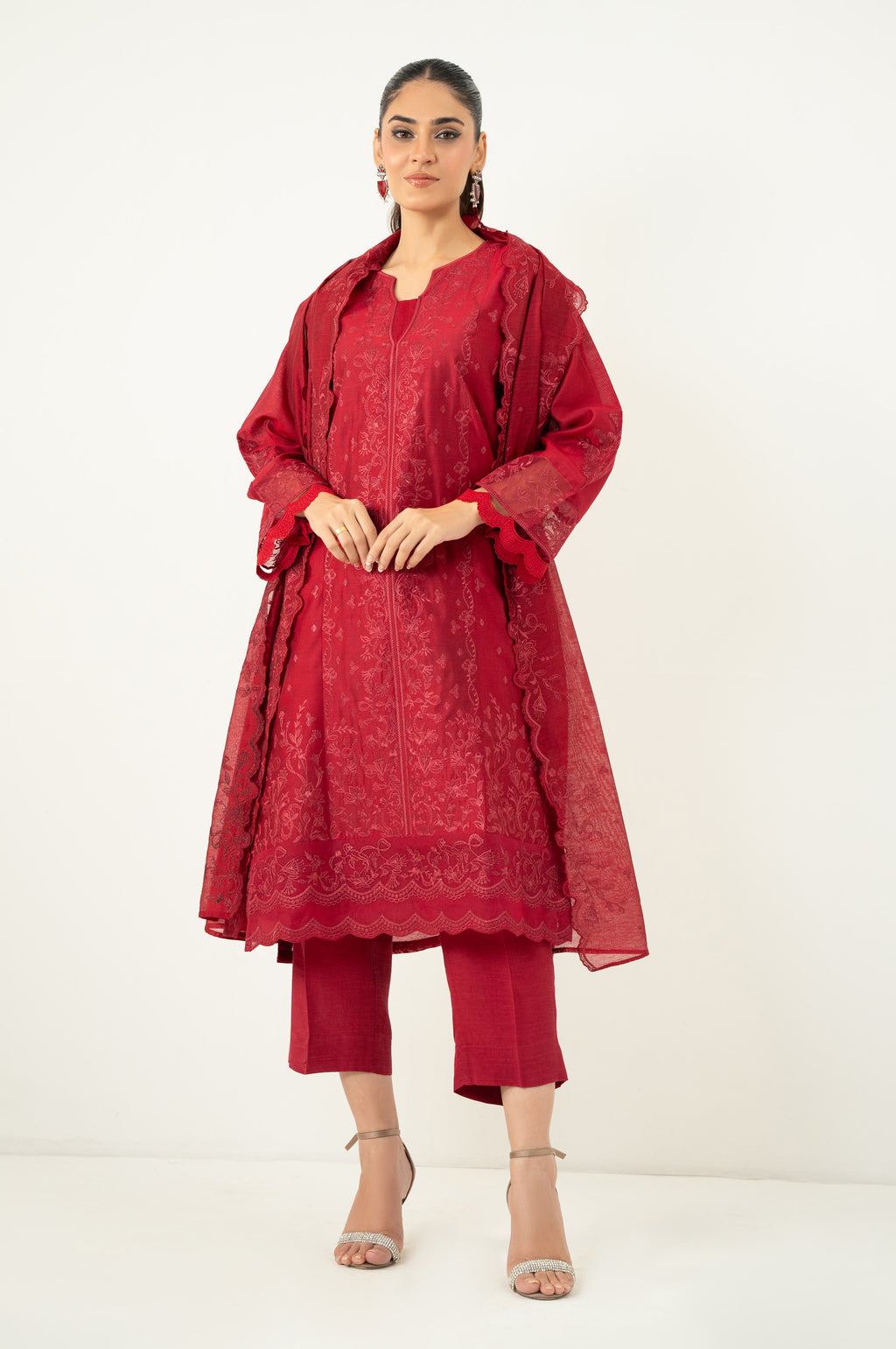 Unstitched 3 Piece Embroidered Cotton Net Suit