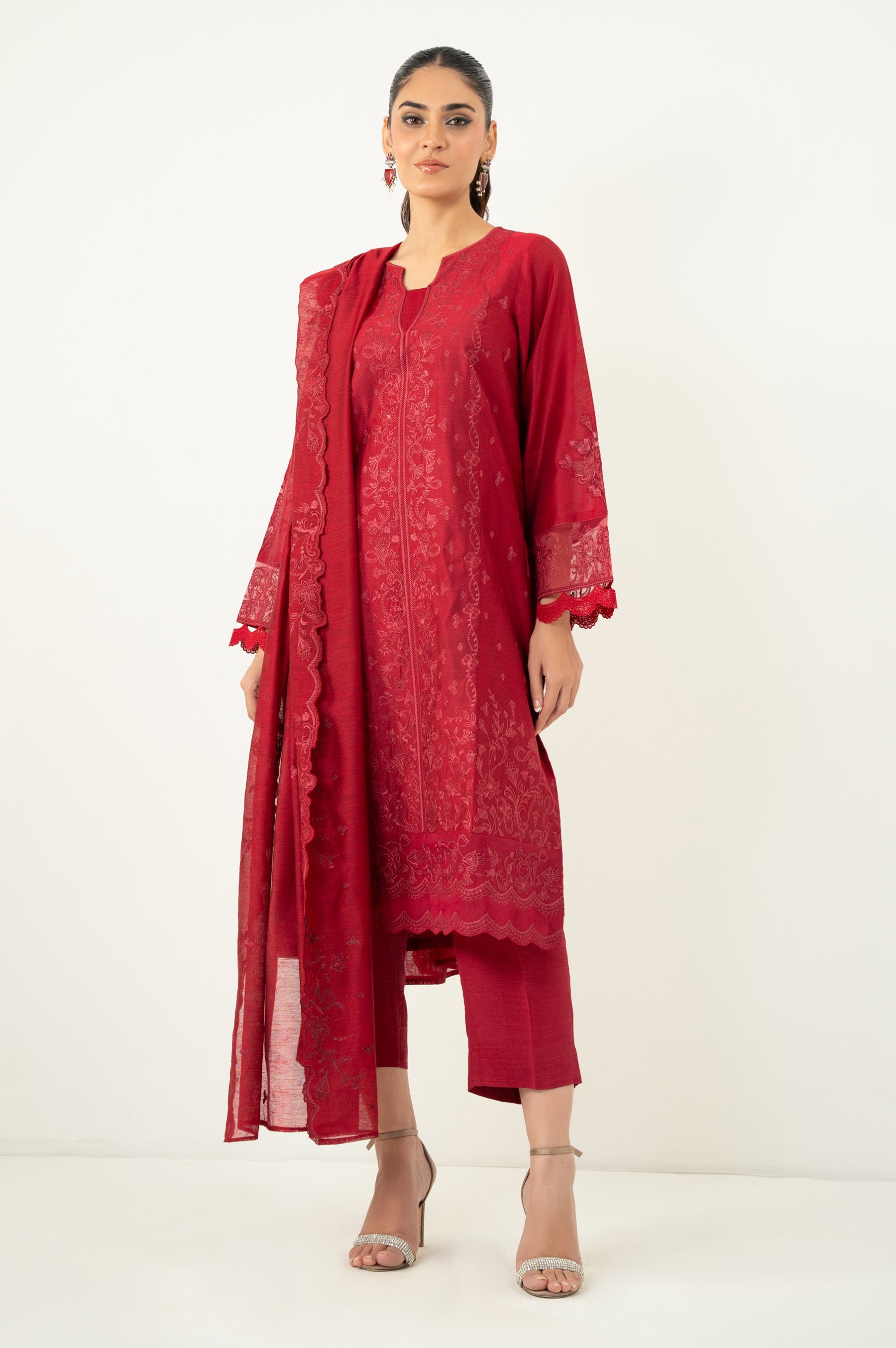 EMBROIDERED COTTON NET UNSTITCHED SHIRT BOTTOM SUIT