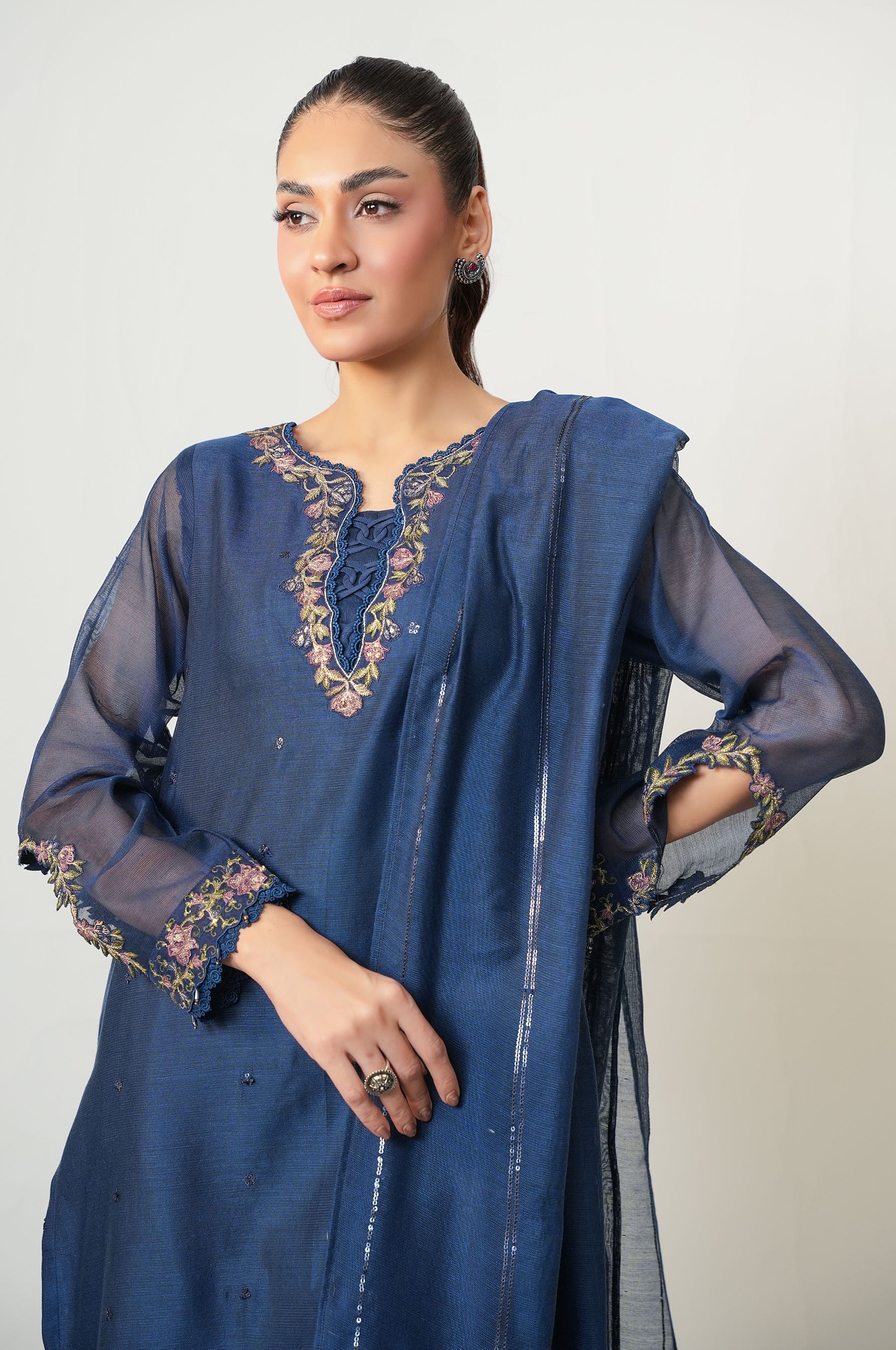 UNSTITCHED EMBROIDERED KHADDI NET SHIRT