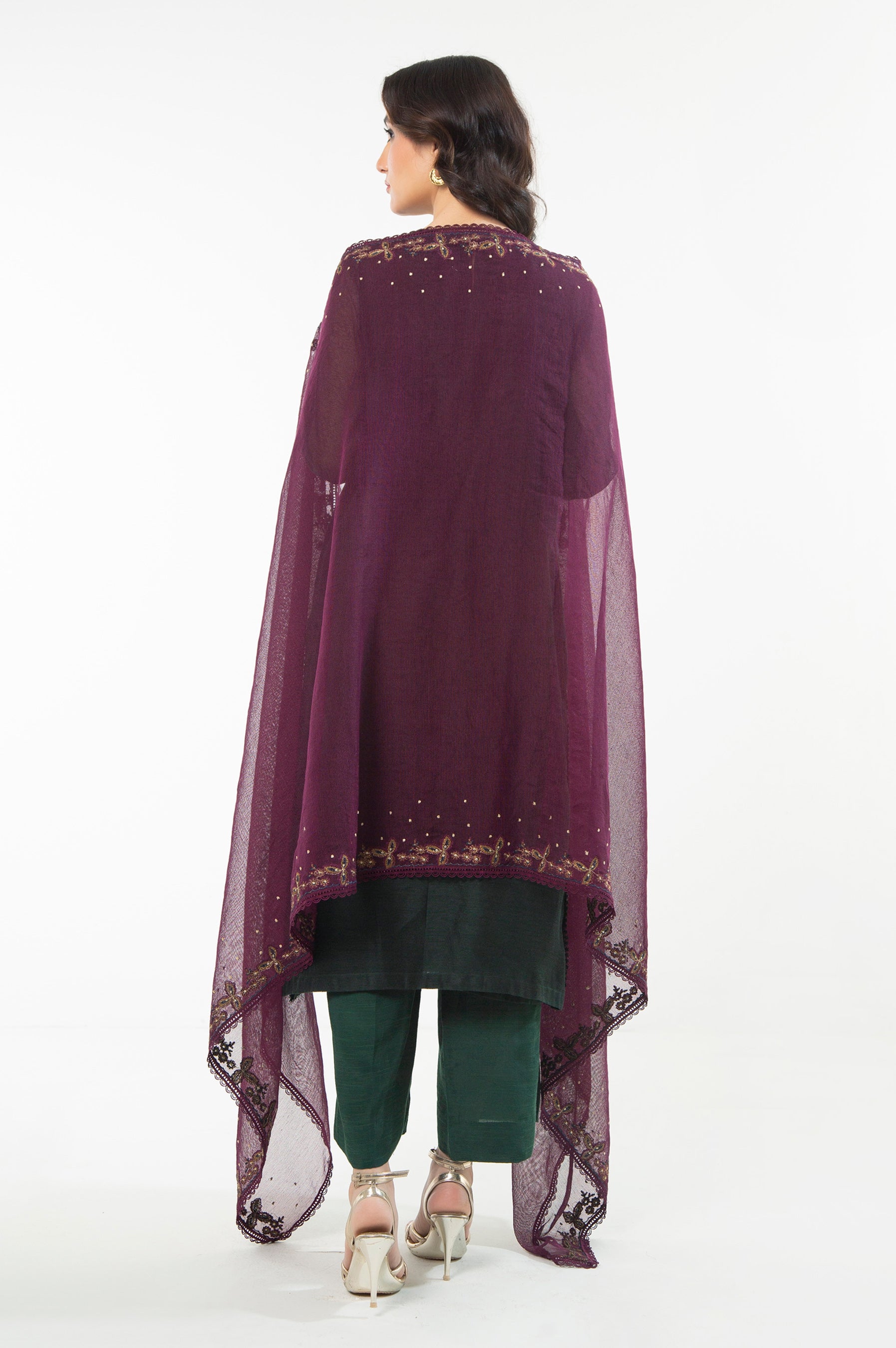 EMBROIDERED KHADDI NET UNSTITCHED SHIRT BOTTOM