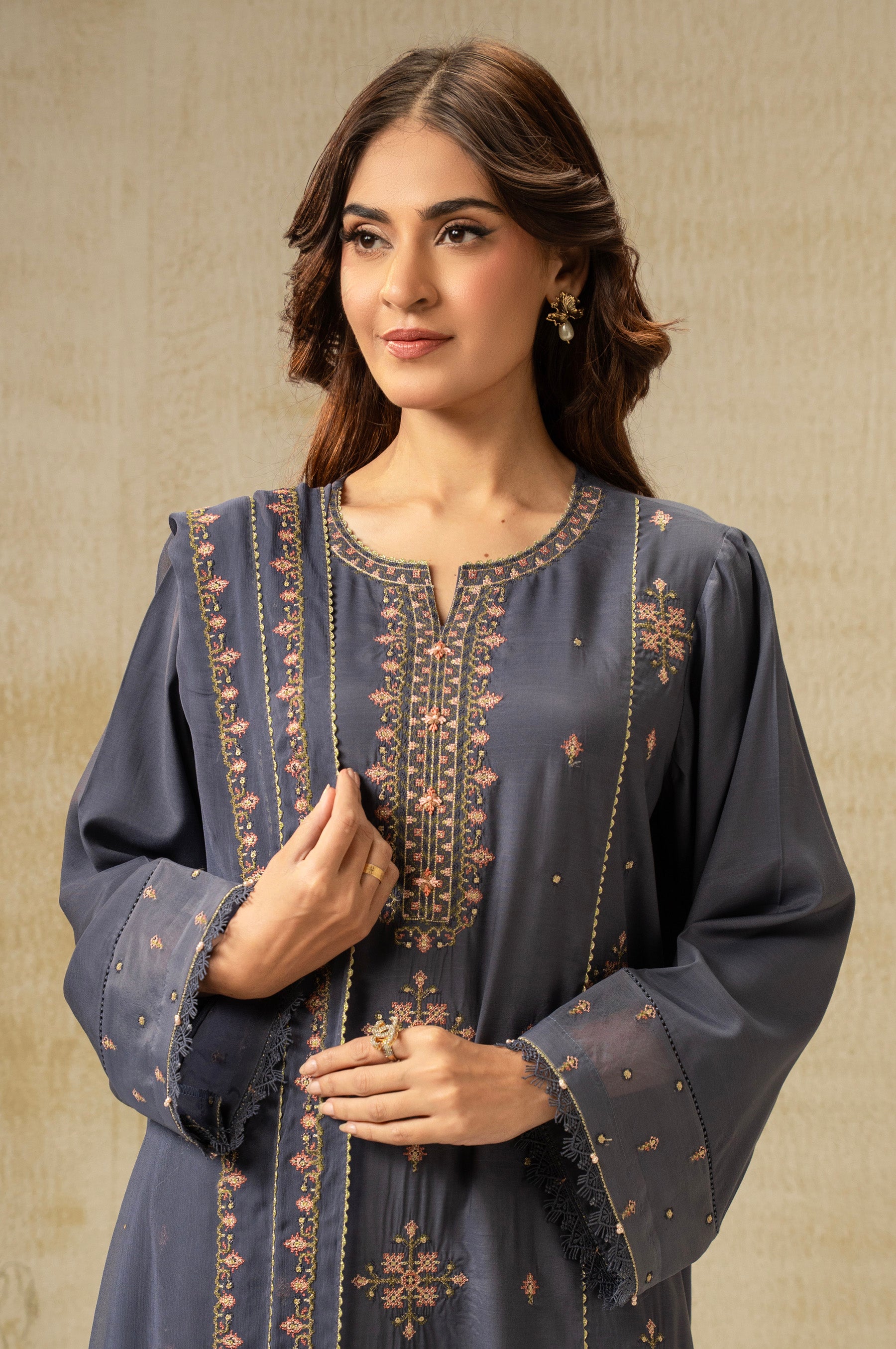EMBROIDERED RAW SILK UNSTITCHED 3 PIECE SUIT