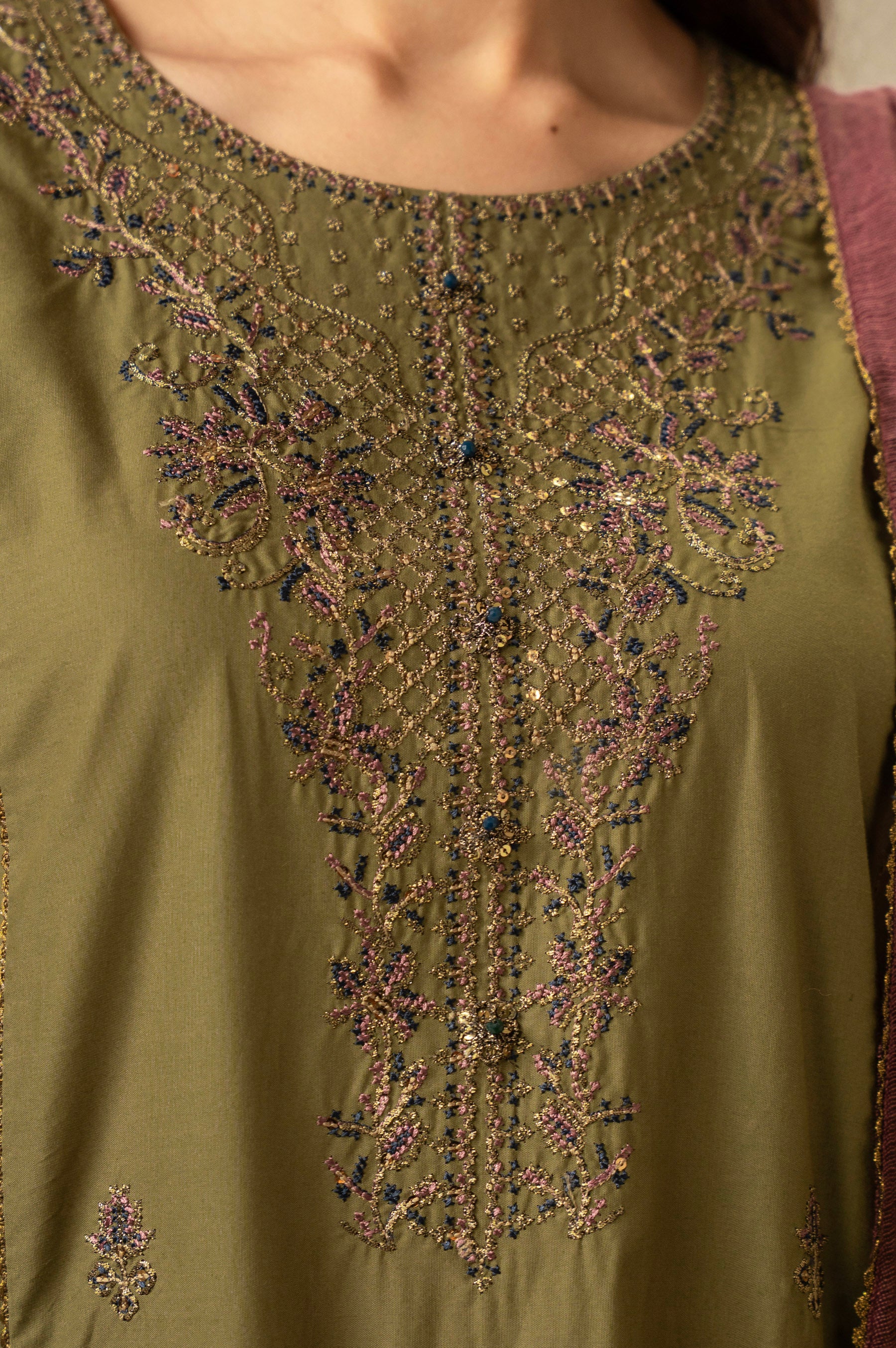 EMBROIDERED CAMBRIC UNSTITCHED SHIRT BOTTOM
