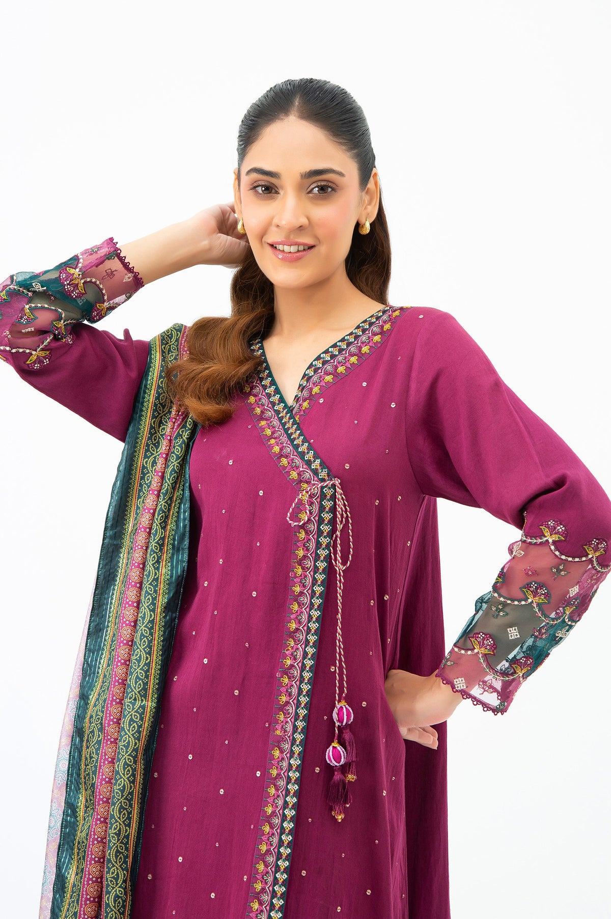 EMBROIDERED COTTON SATIN UNSTITCHED 3 PIECE SUIT