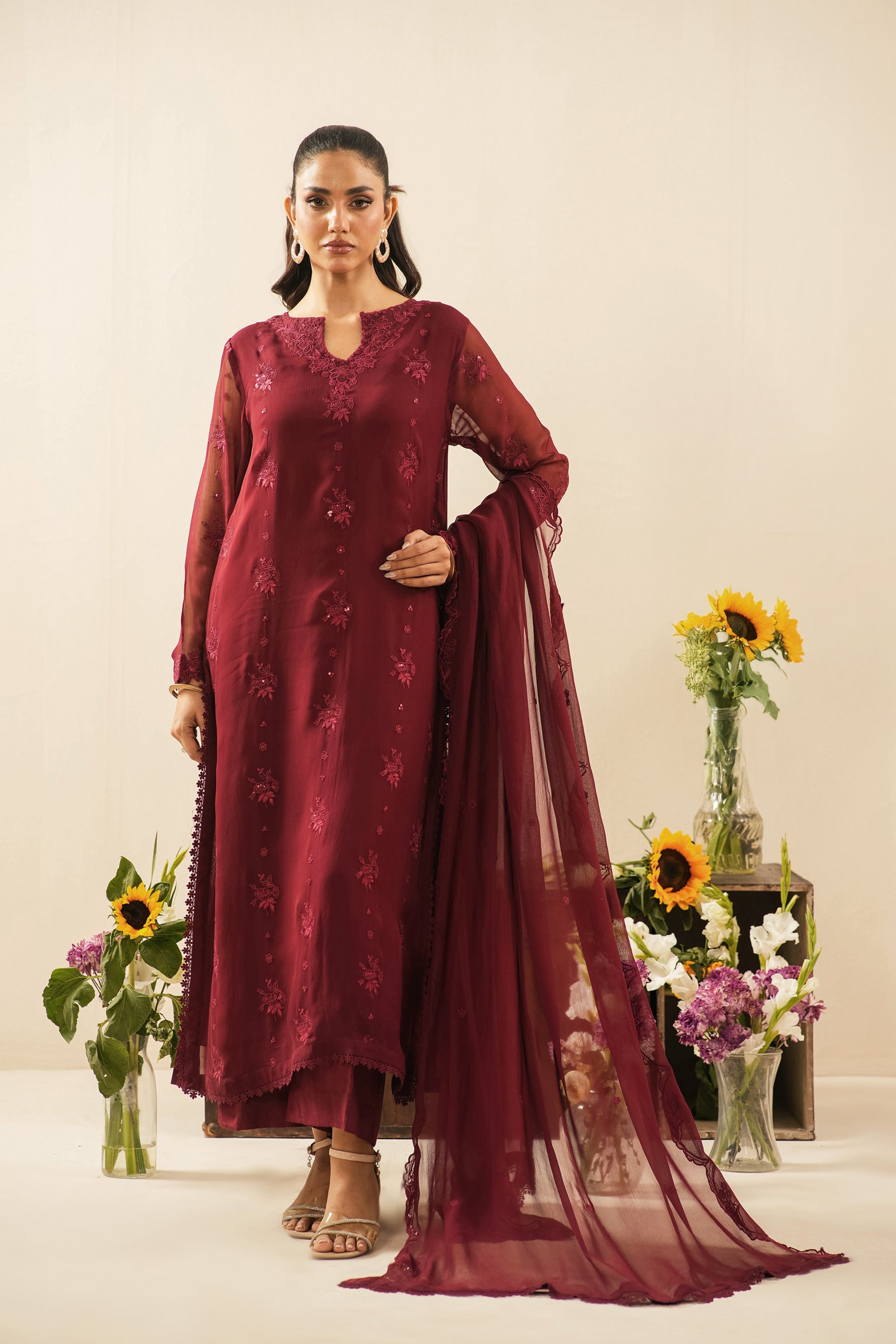 EMBROIDERED CHIFFON UNSTITCHED 3 PIECE SUIT